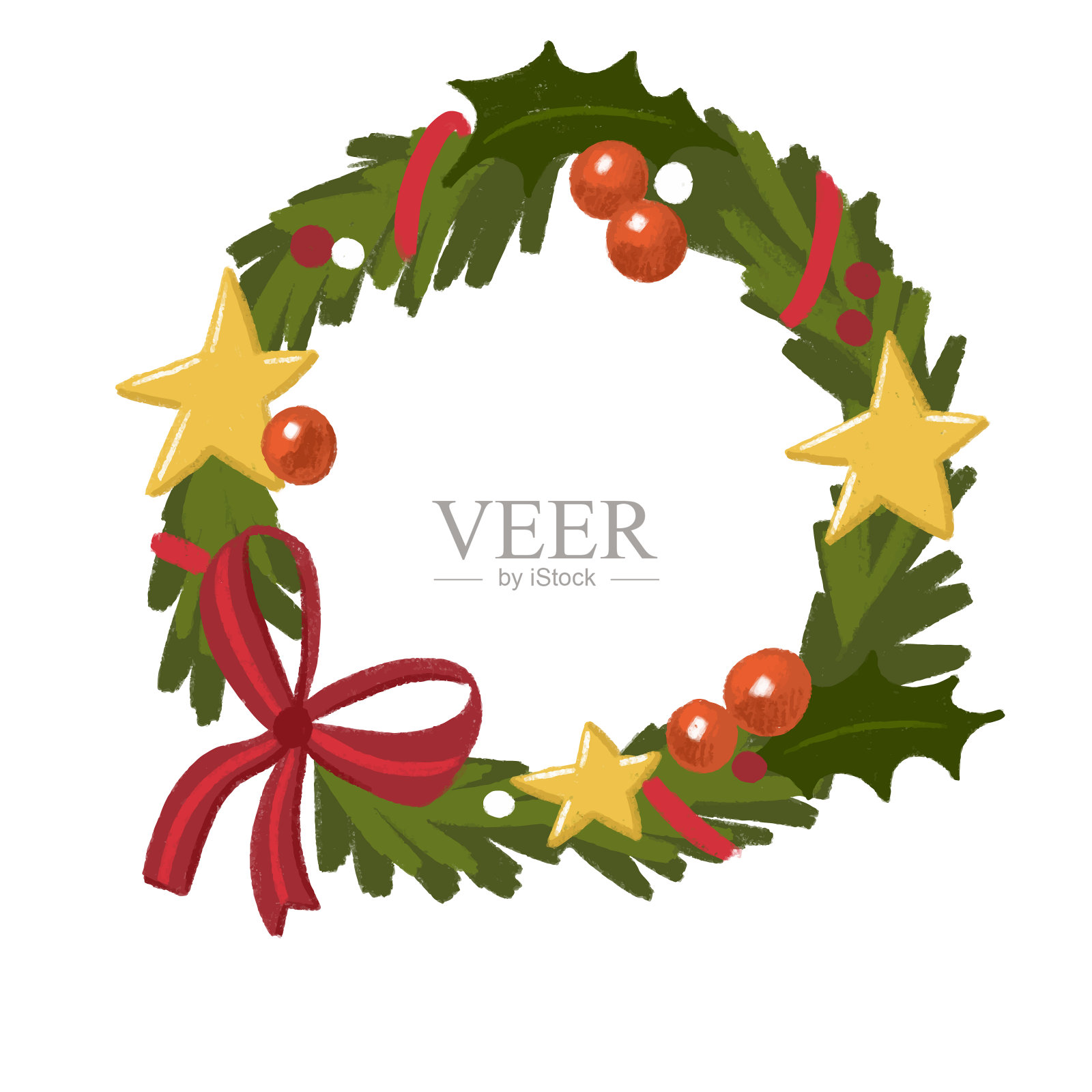 白色孤立背景上的圣诞花环。矢量图设计元素图片