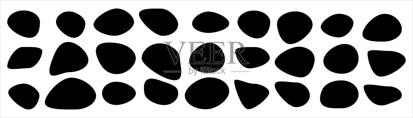 一组不同的斑点形状。随机抽象的液体形状，圆形抽象的有机元素。卵石，水滴和水滴的轮廓。简单的圆形形状。矢量图插画图片素材
