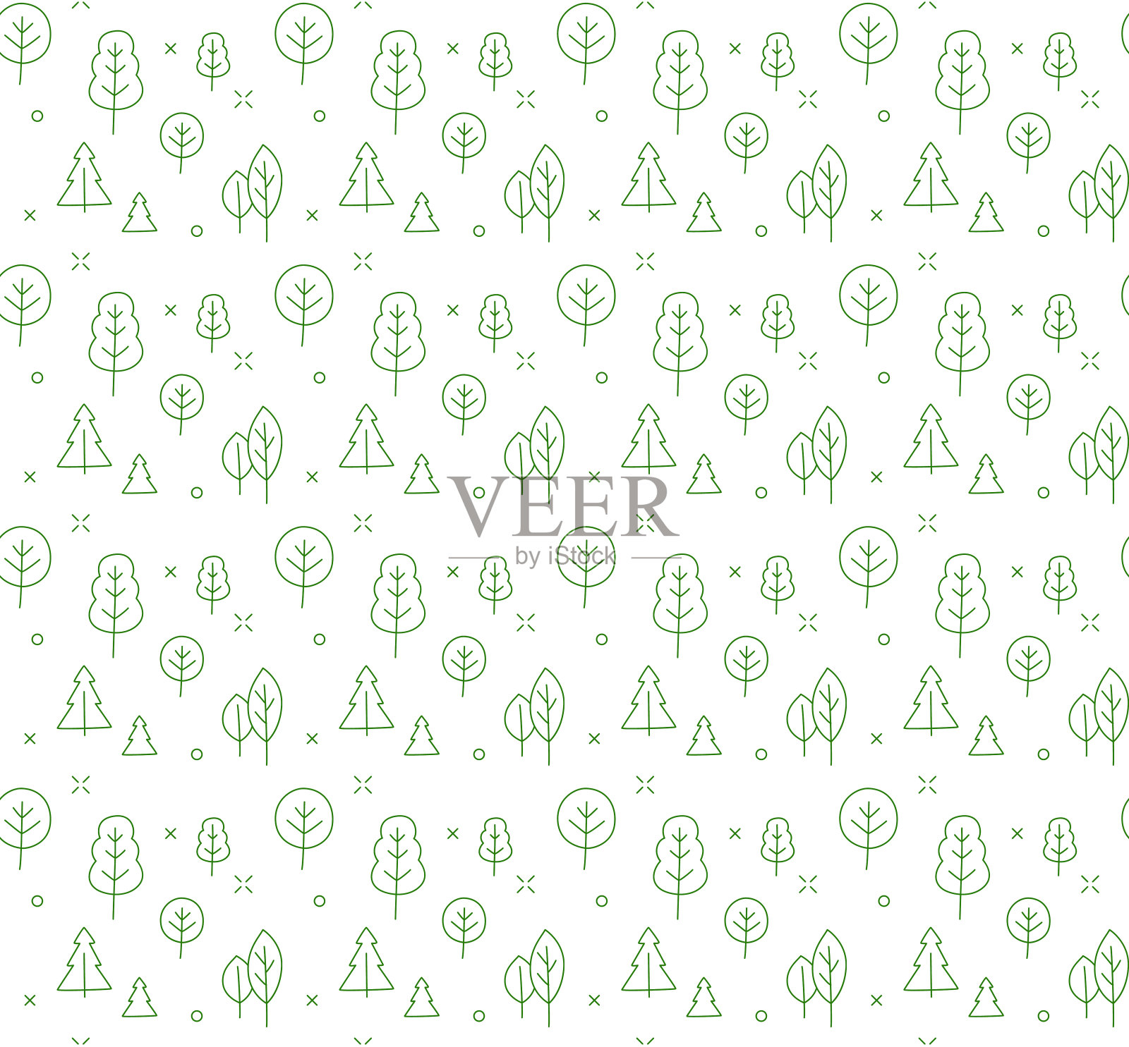 线条图标风格的插图，树木和森林的无缝模式。插画图片素材