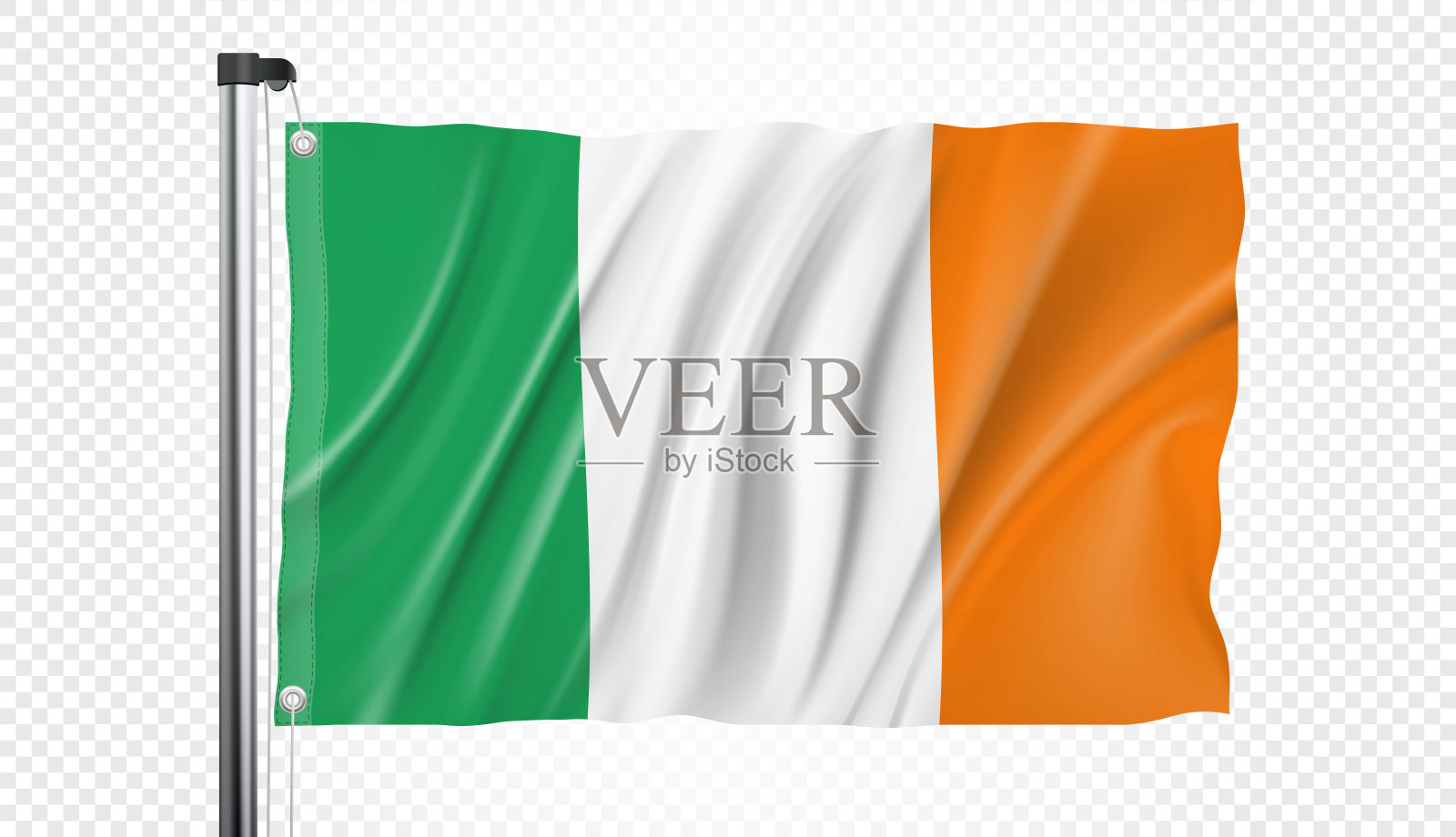 爱尔兰国旗孤立在一个透明的背景，现实的矢量效果插画图片素材