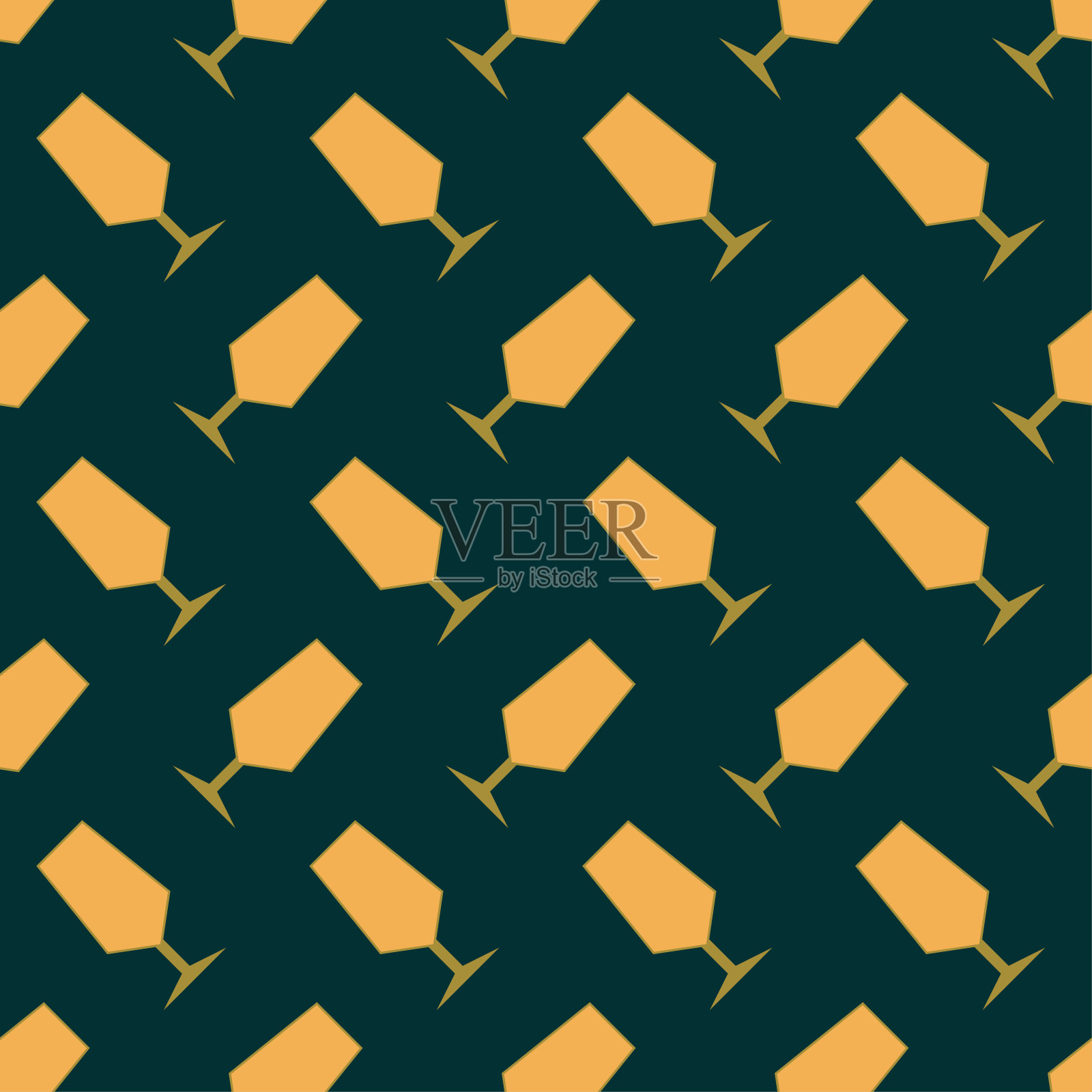 装饰艺术风格的鸡尾酒无缝图案。20世纪20 - 30年代风格的酒精饮料图标。图标鸡尾酒在金色。复古设计用于在包装纸，墙纸上打印。矢量图插画图片素材