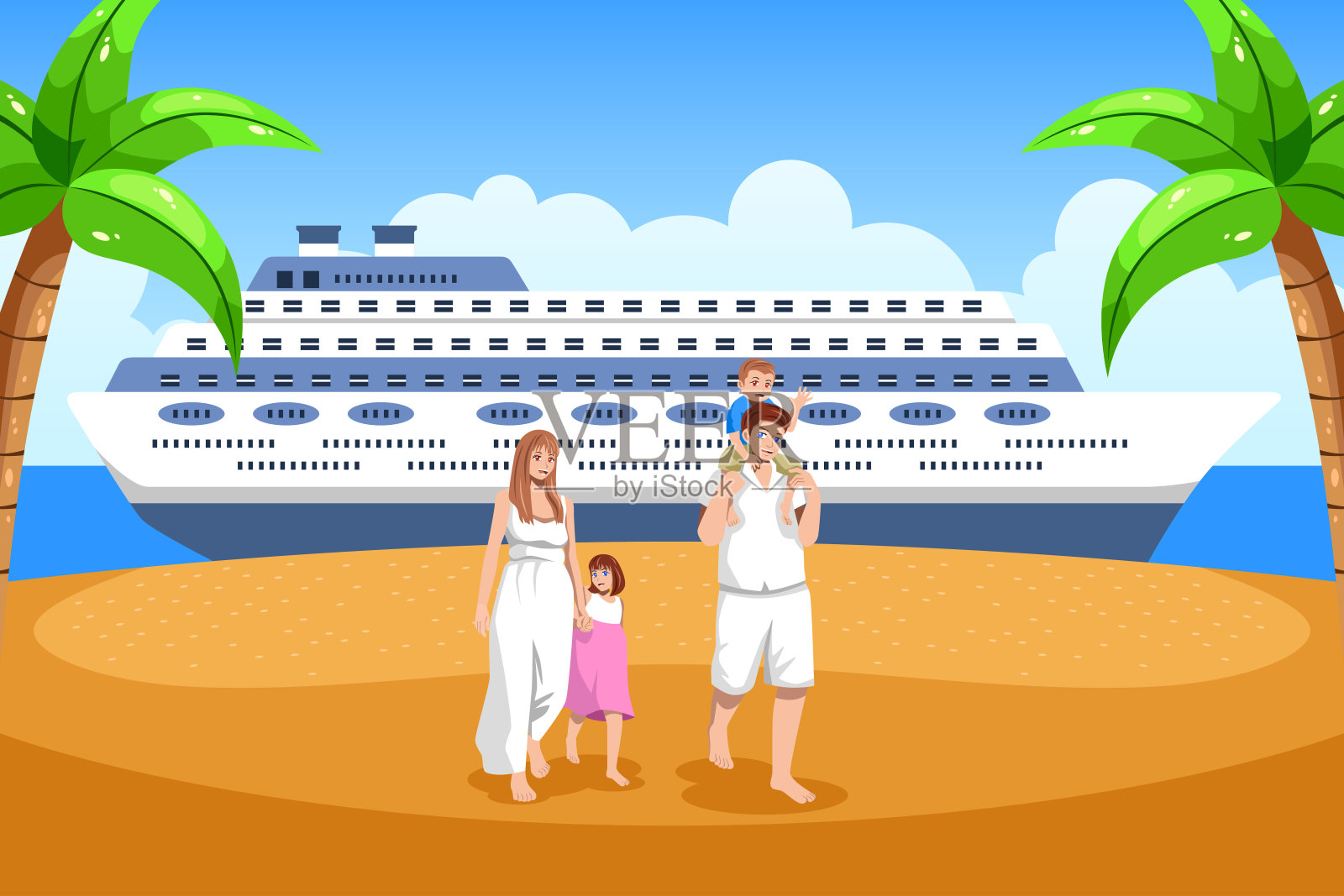 家庭在邮轮度假矢量插图插画图片素材