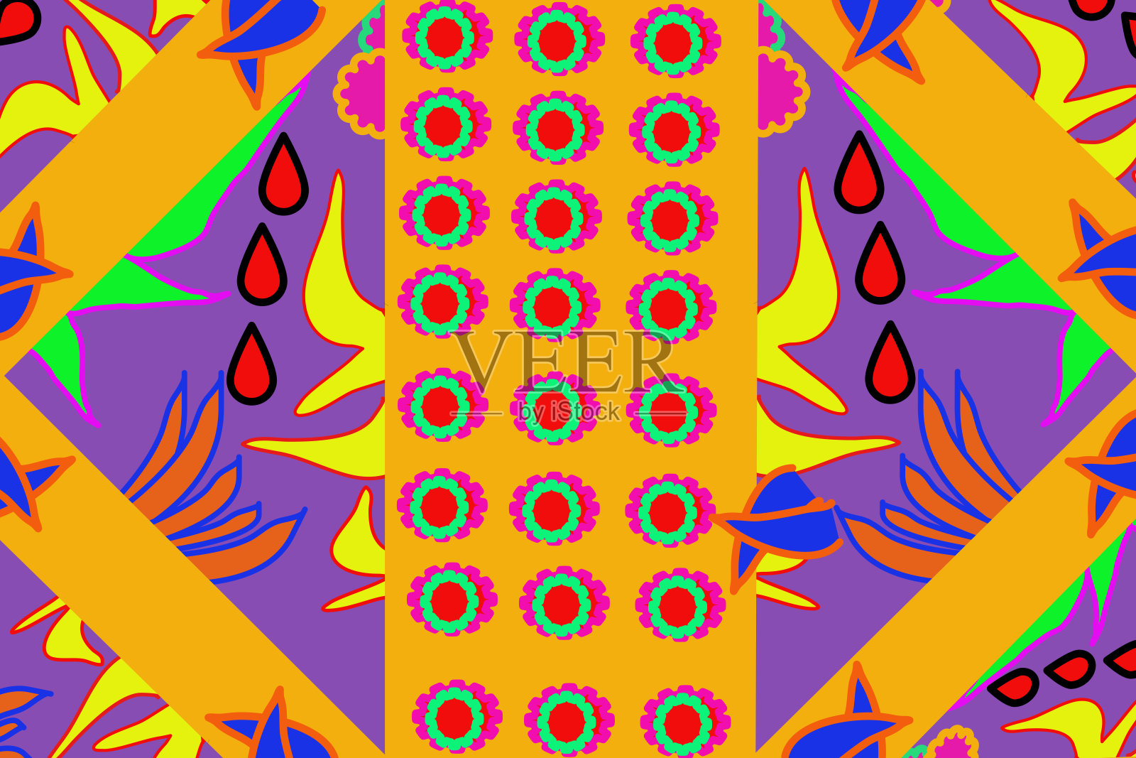 丰富多彩的民族面料图案，复古条纹，时尚艺术设计插画图片素材