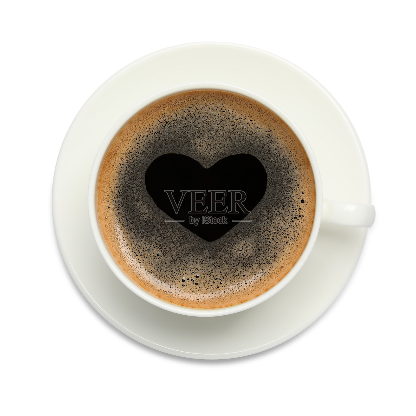 杯热咖啡和碟孤立在白色，俯视图照片摄影图片