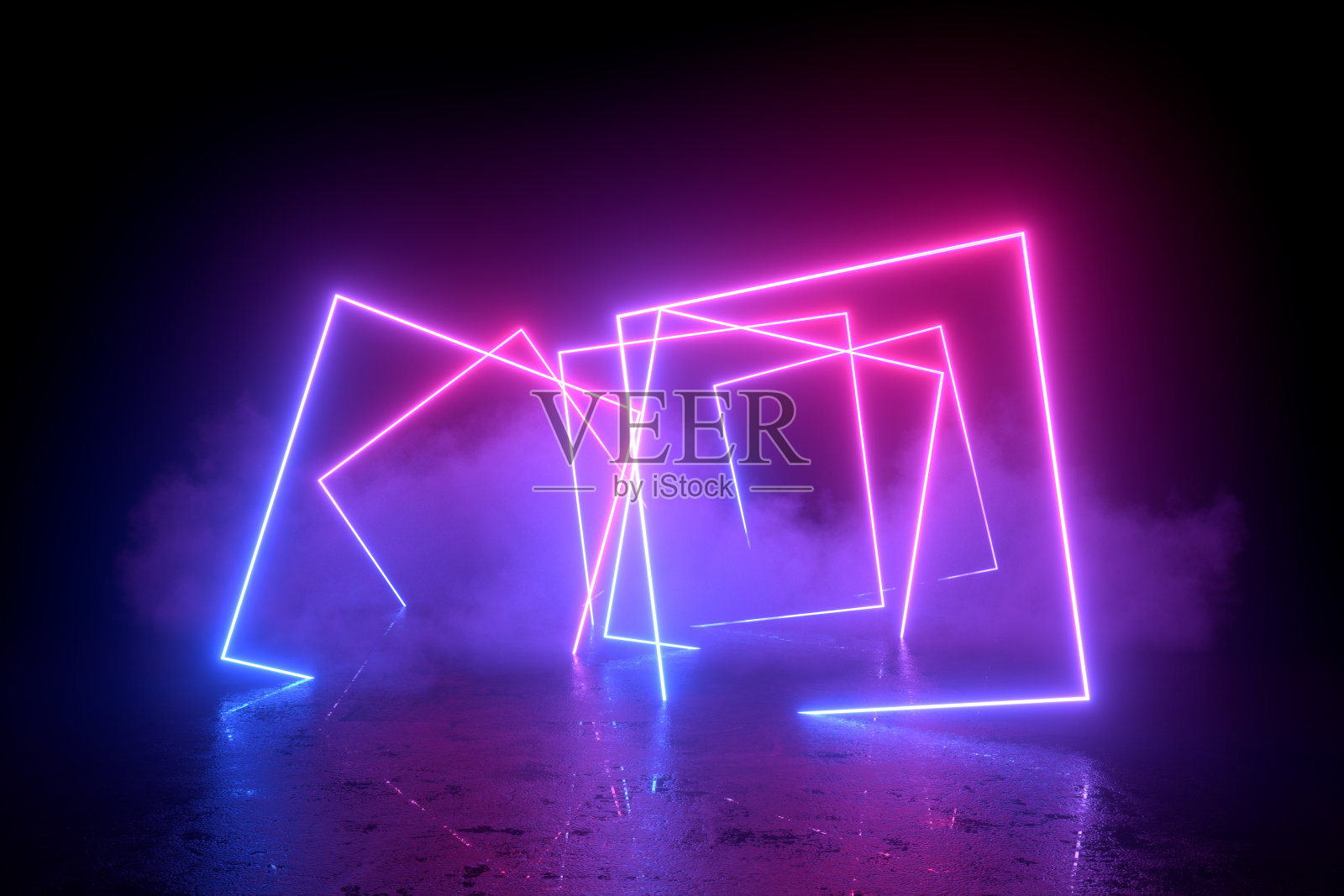 紫外线霓虹灯宇宙景观发光led照明与烟雾三维抽象背景照片摄影图片