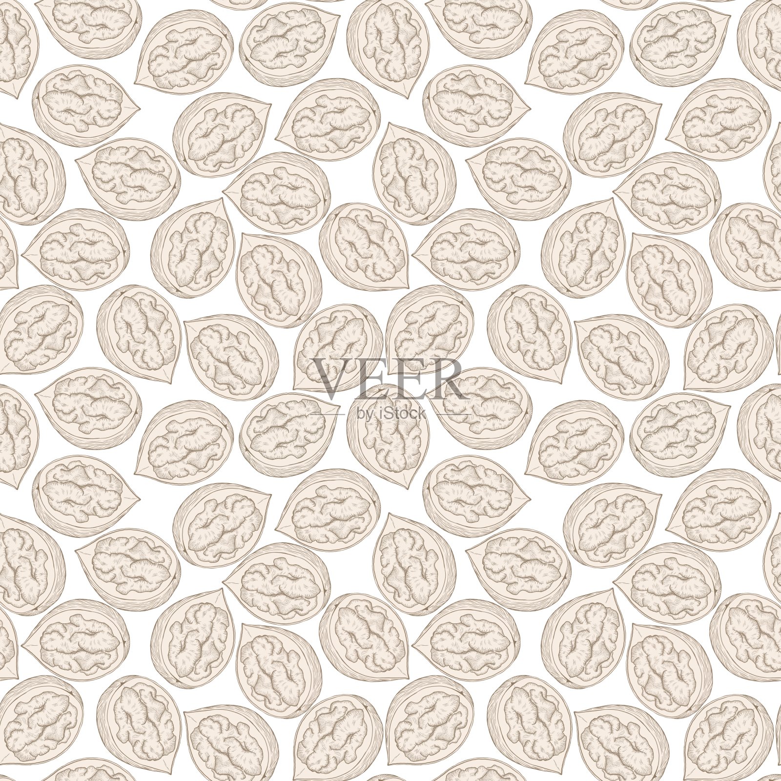 简单的米色胡桃木插图折叠成无缝的装饰图案插画图片素材