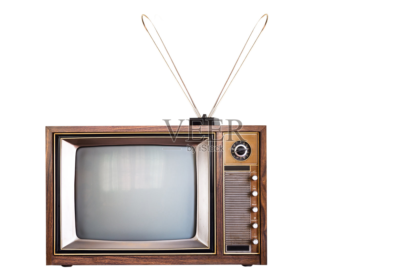 古董，古董电视和天线孤立在白色背景照片摄影图片