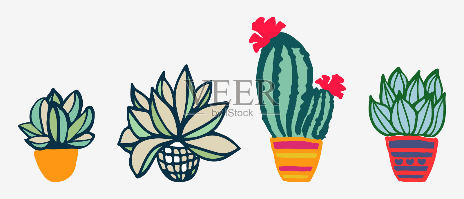 仙人掌夹艺术设置植物隔离手绘插画图片素材