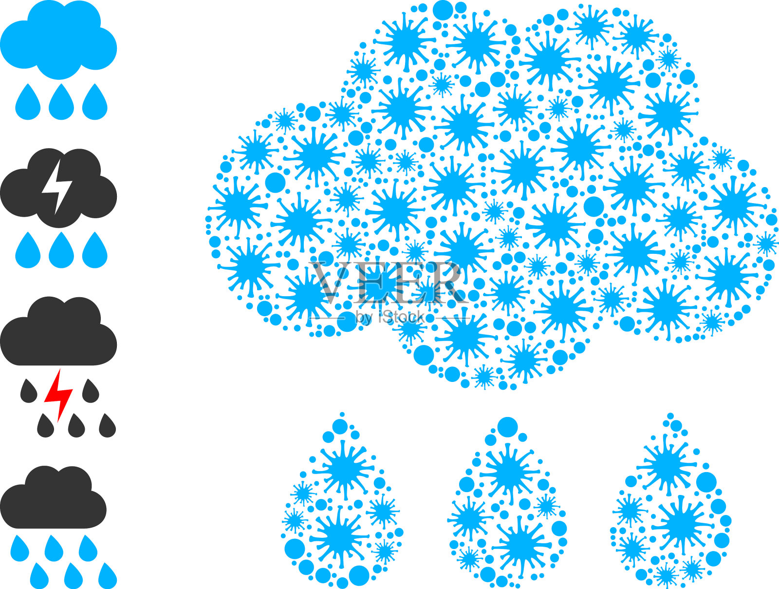 细菌雨云马赛克图标和奖励图标插画图片素材