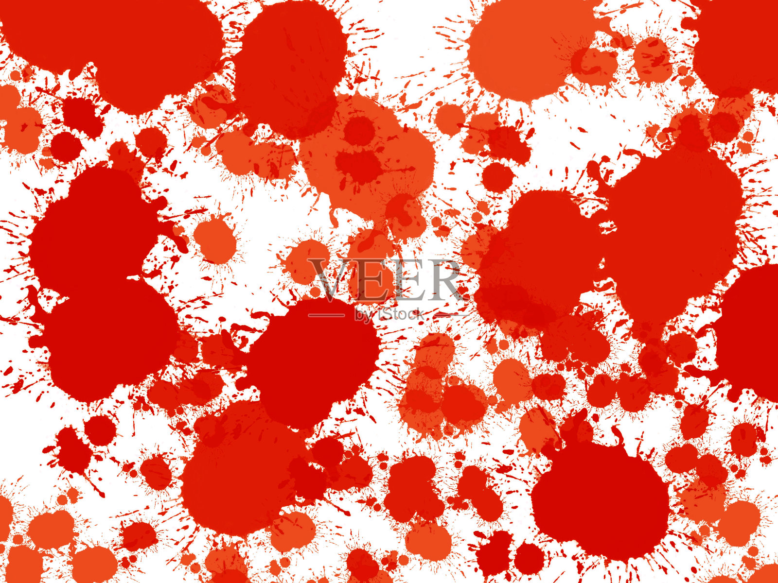 圆点散布红和橙颜色油漆弥漫在白纸背景抽象艺术品当代艺术，艺术纸，空间为框架复制写明信片照片摄影图片
