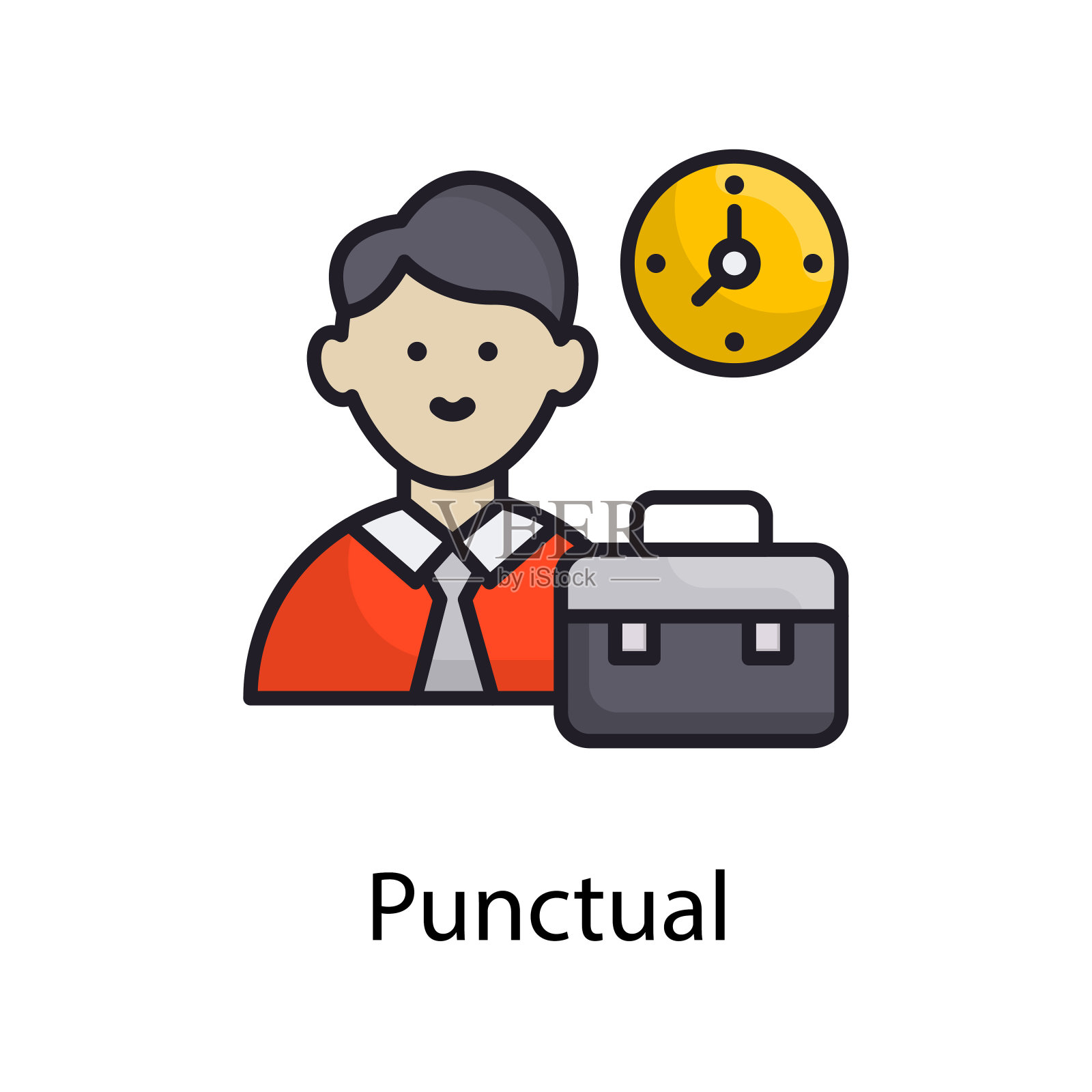 准时矢量填充轮廓图标设计插图。项目管理符号在白色背景EPS 10文件插画图片素材