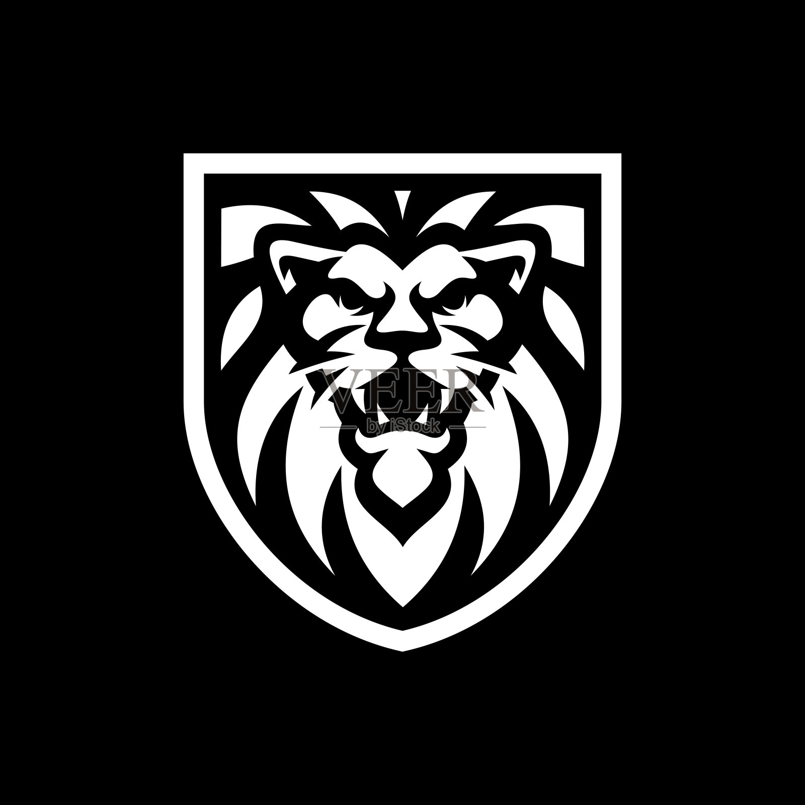 愤怒的狮子盾吉祥物徽标志插图插画图片素材