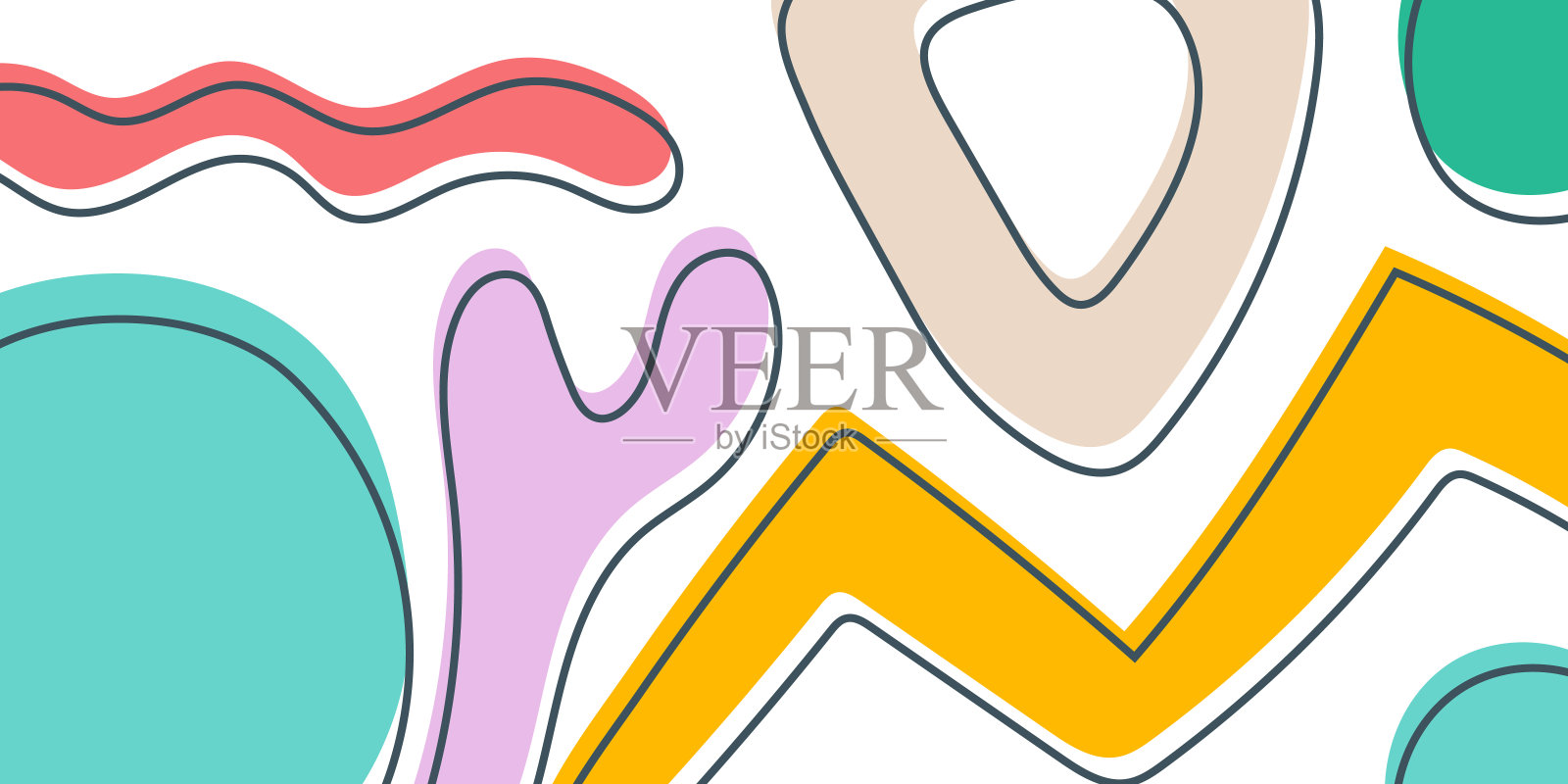 抽象的有机波浪形状背景。手绘彩旗。为通讯，网页标题，社会媒体张贴，宣传横幅，广告和身份。矢量插图，平面设计插画图片素材