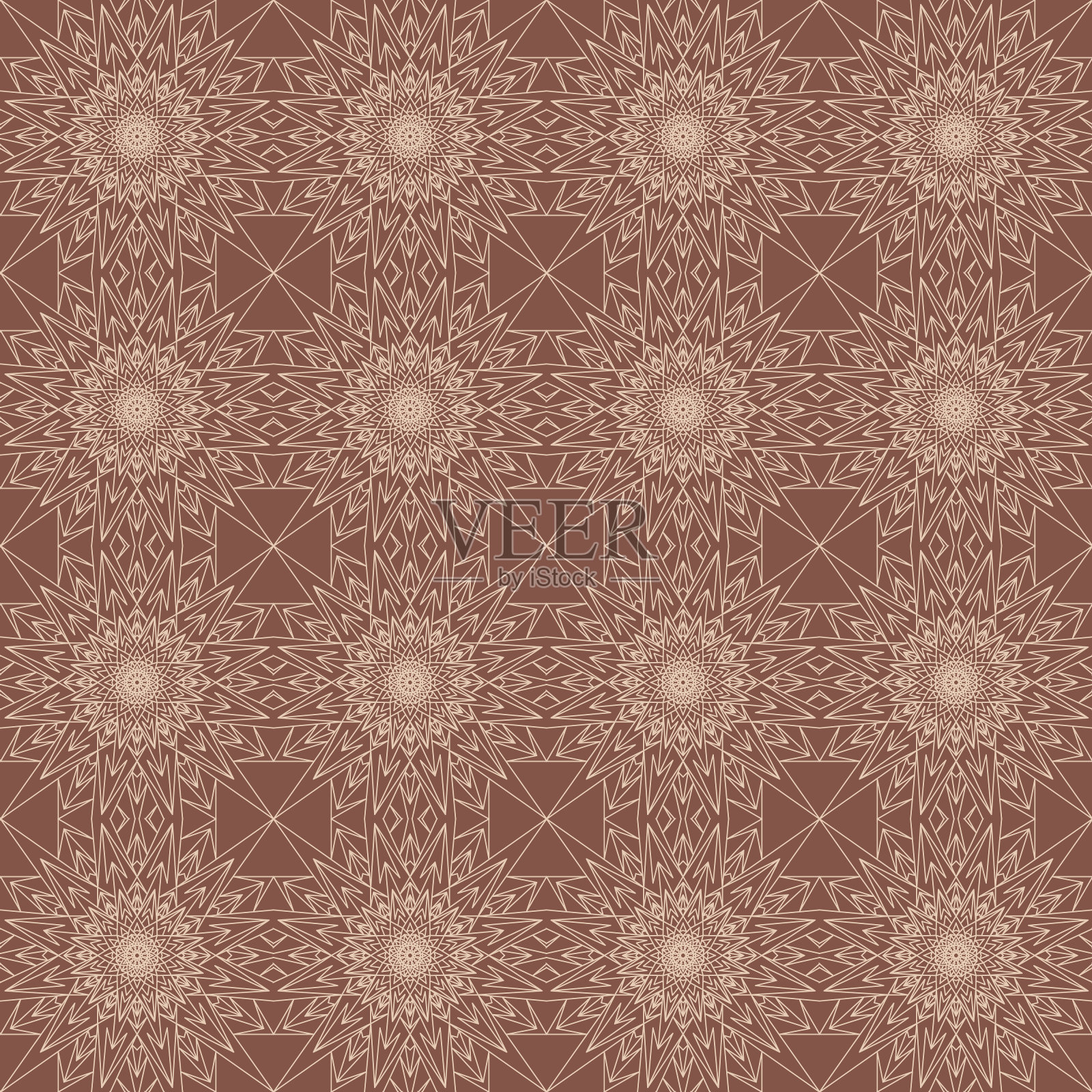 可爱对称的花图案棕色，背景彩色花曼荼罗水晶无缝图案插画图片素材