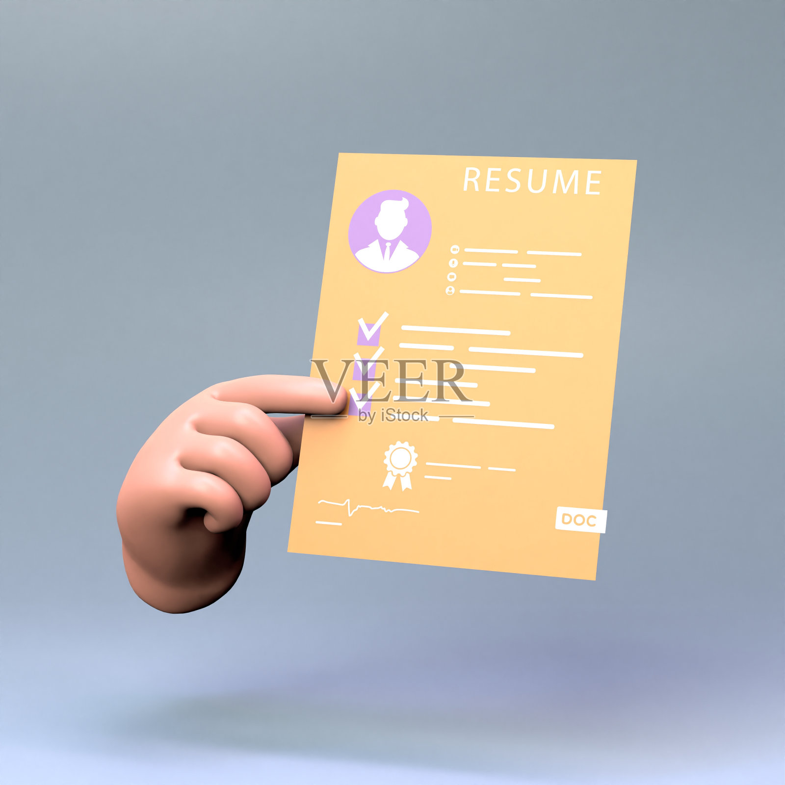 手持简历图标。3 d渲染插图。照片摄影图片