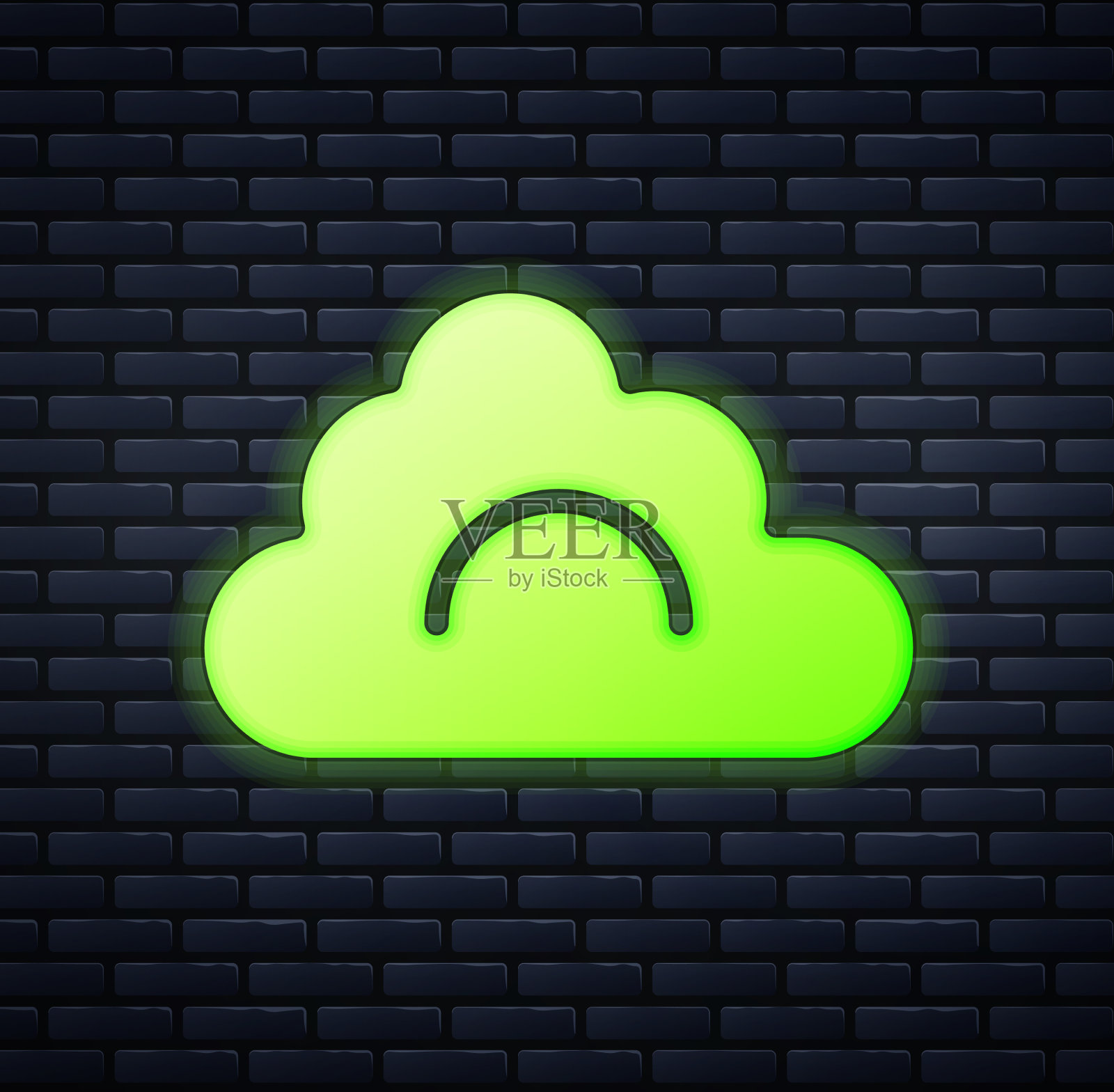 发光的霓虹云图标孤立在砖墙上插画图片素材