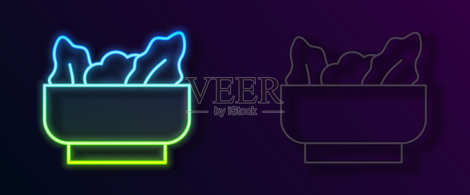发光的霓虹灯线馄饨图标孤立在黑色插画图片素材
