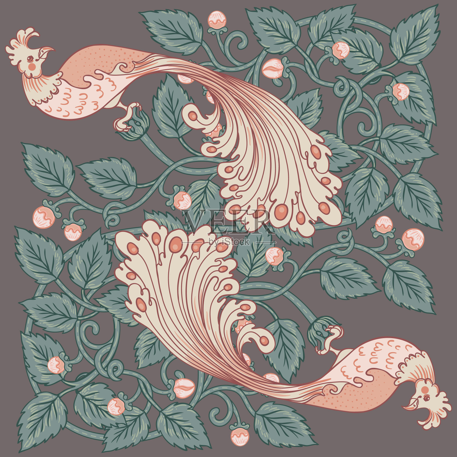 花的复古无缝图案的复古插画图片素材