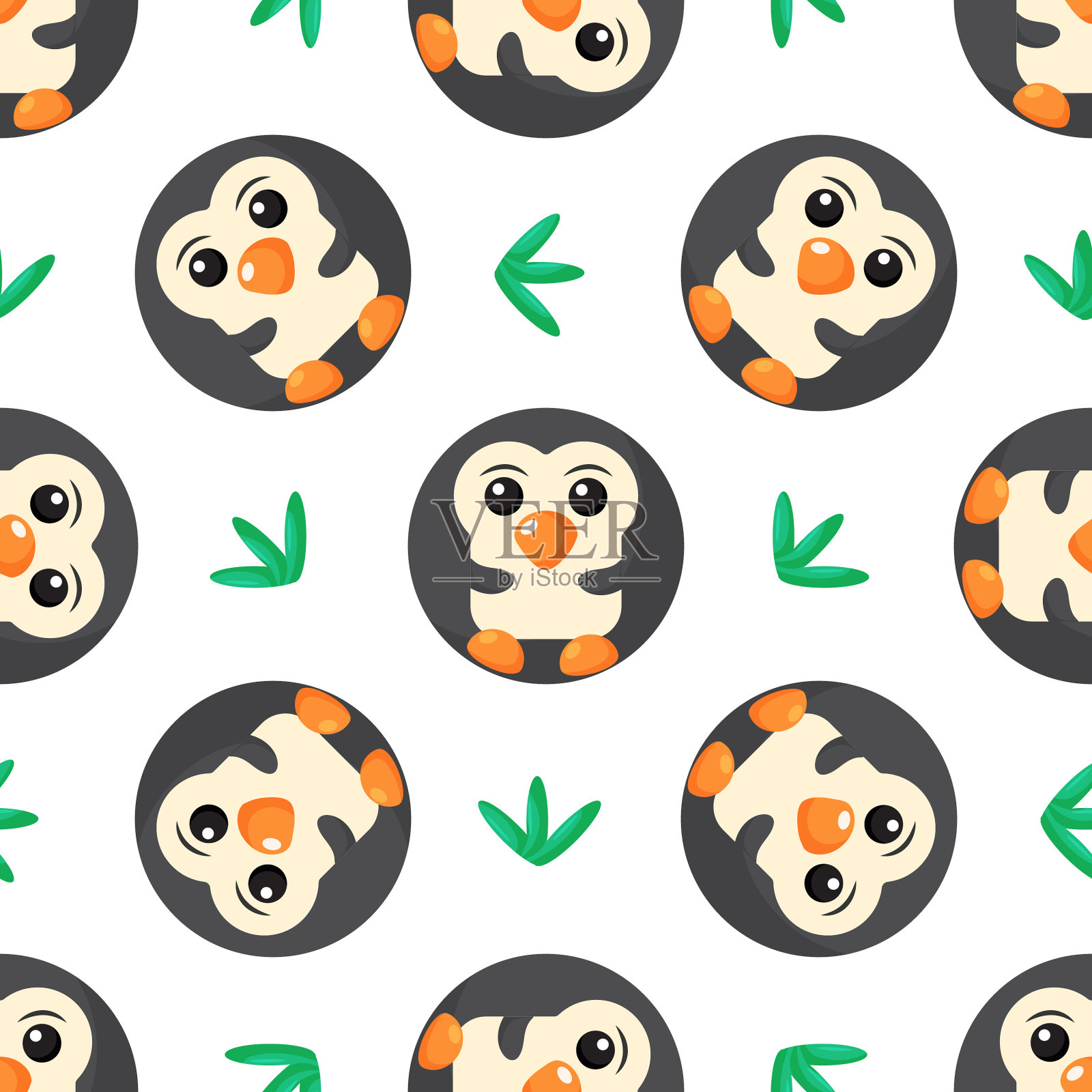 圆形企鹅无缝图案背景插画图片素材