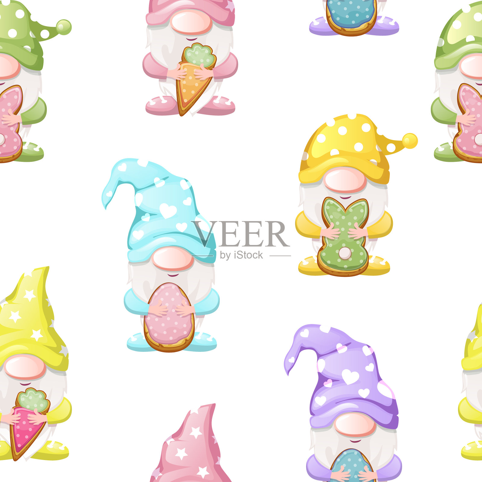 无缝图案与可爱的地精快乐的复活节插画图片素材