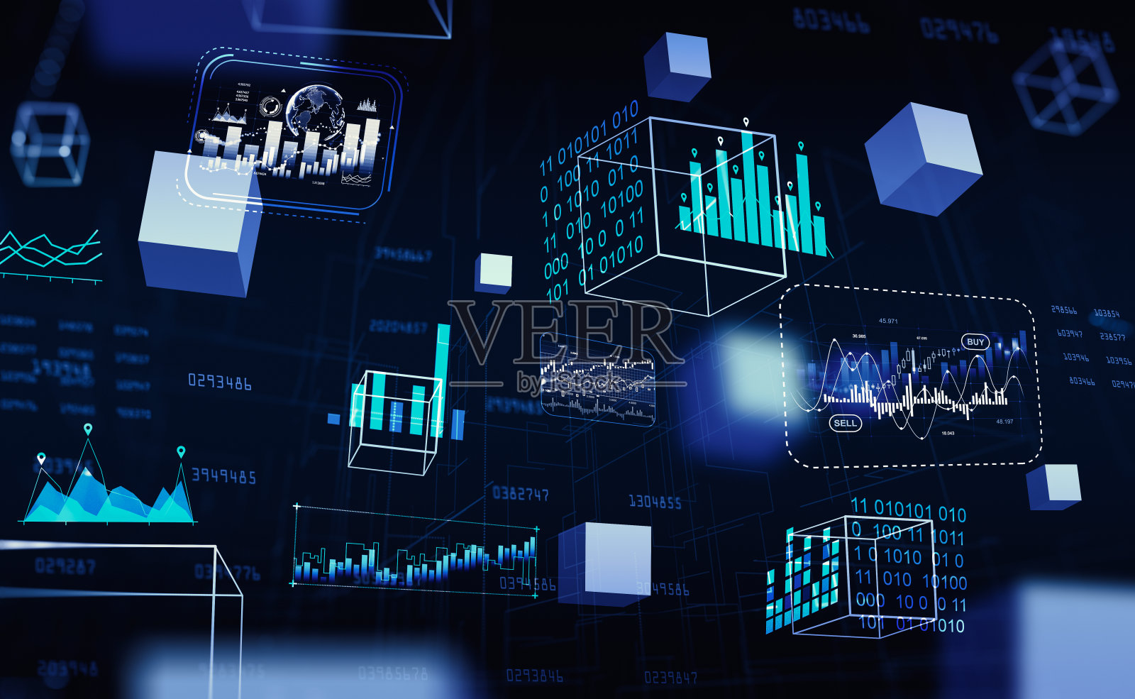 网络空间的数据块、金融分析和虚拟现实照片摄影图片