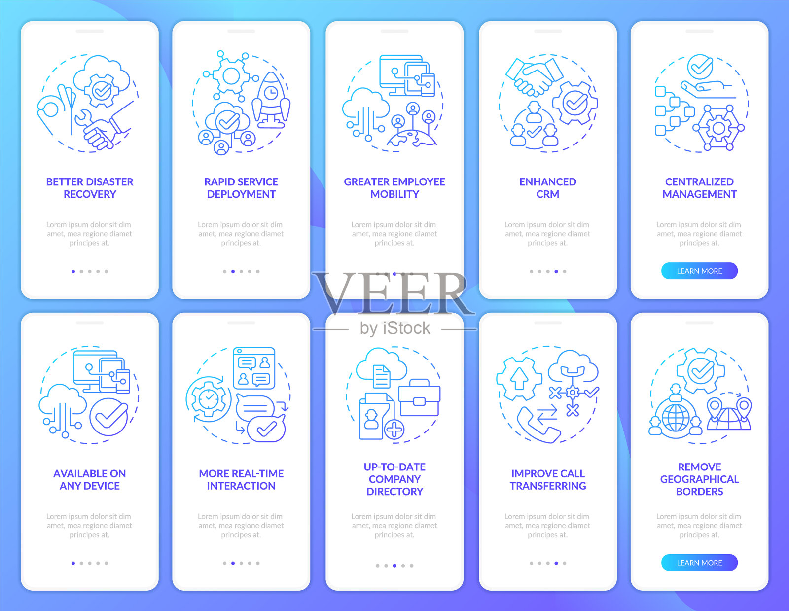 在手机应用程序屏幕上的Ucaas蓝色渐变插画图片素材