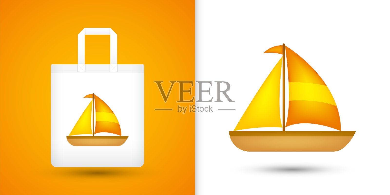 帆船上的白色手提袋。矢量图插画图片素材