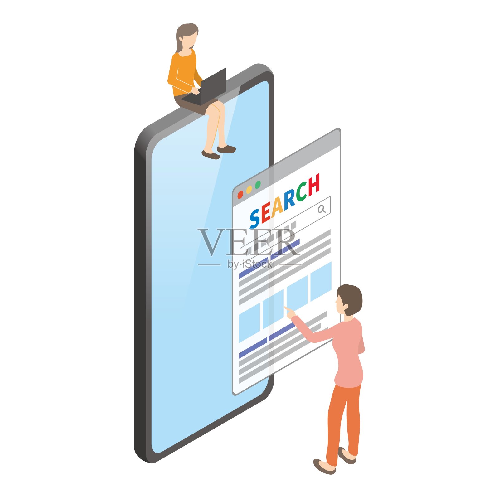 人们操作的智能手机SEO图像插图插画图片素材