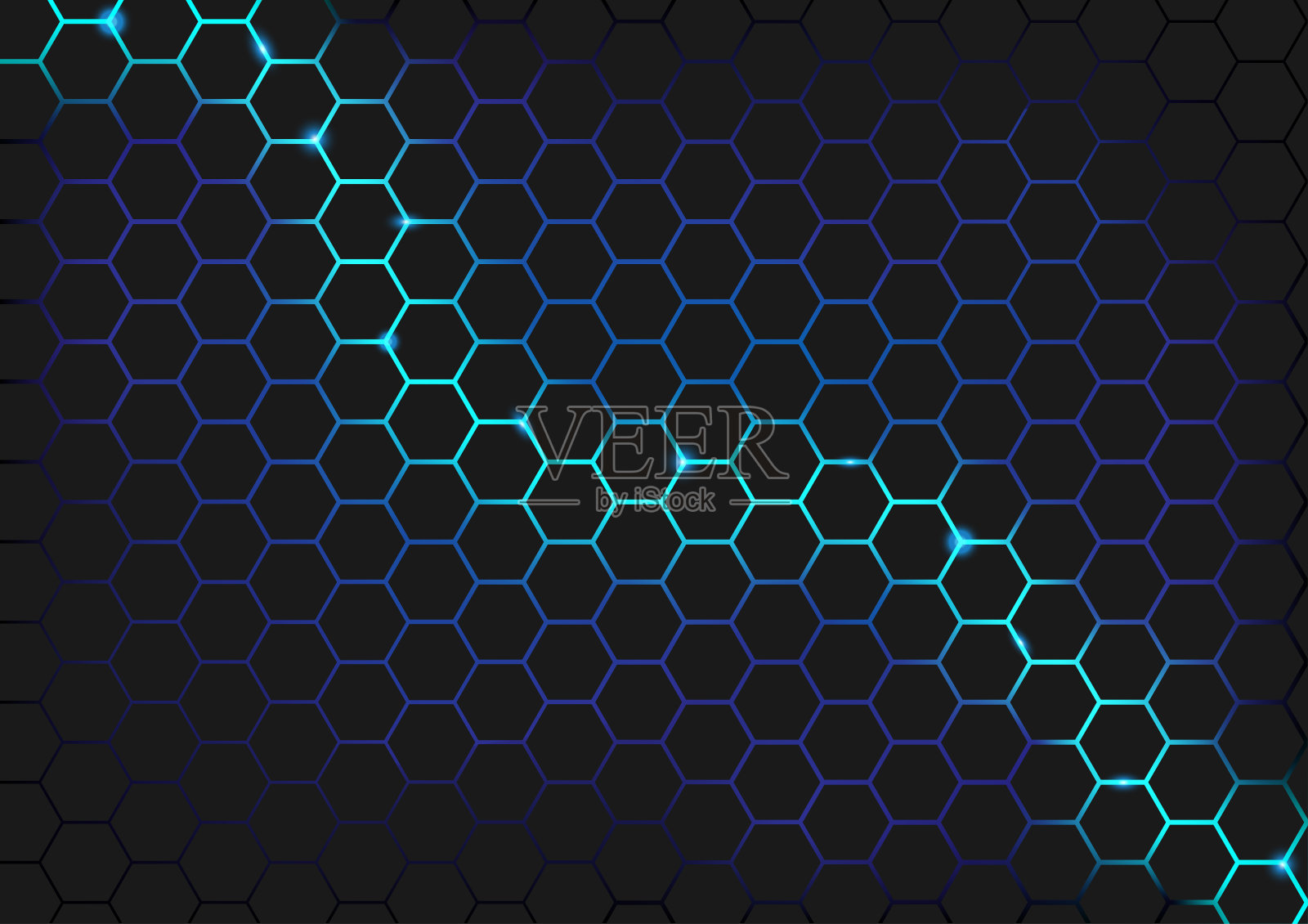 区块链蜂窝六边形与照明效果技术的抽象背景插画图片素材