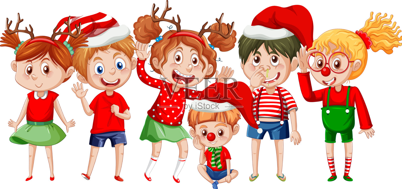 白色背景下穿着圣诞服装的孩子们设计元素图片