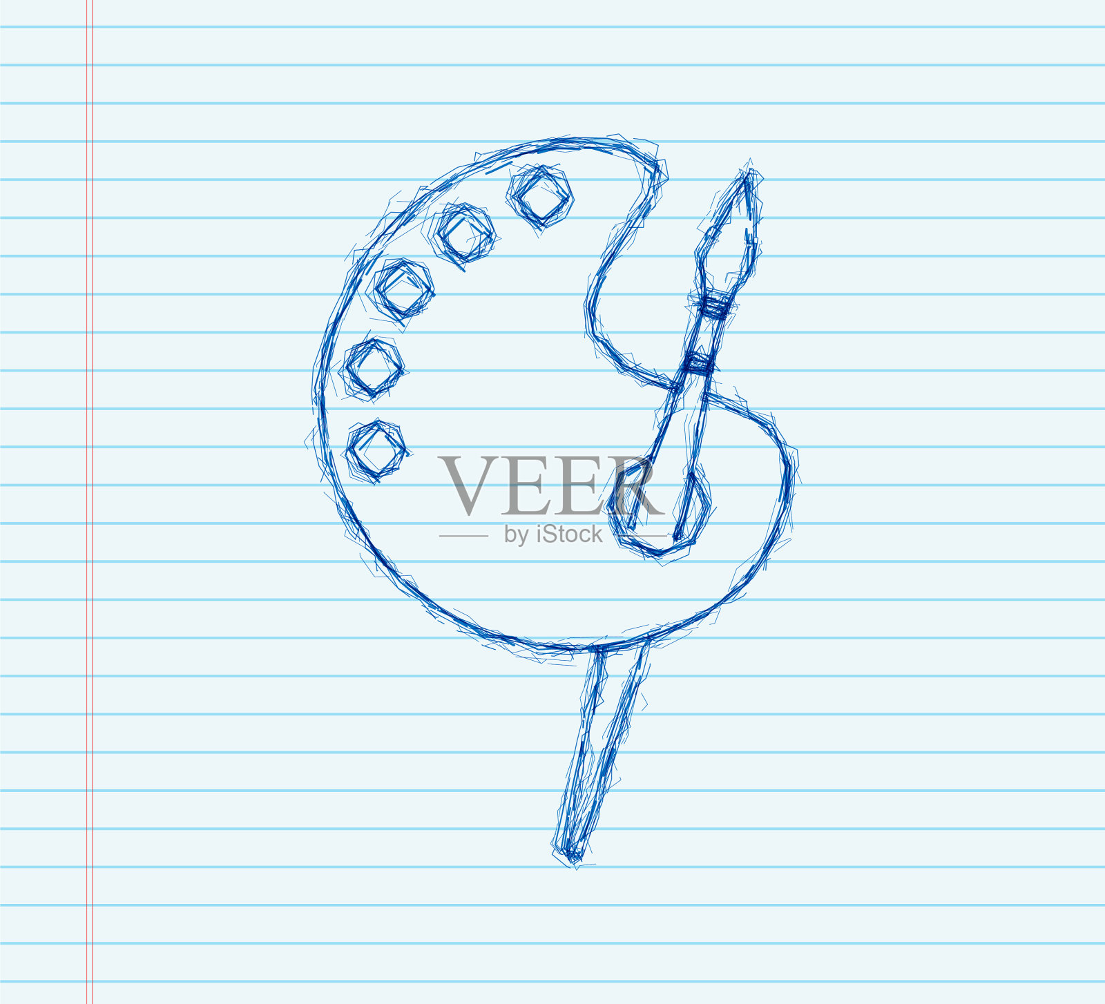 卡通画笔和调色板的颜料七插画图片素材