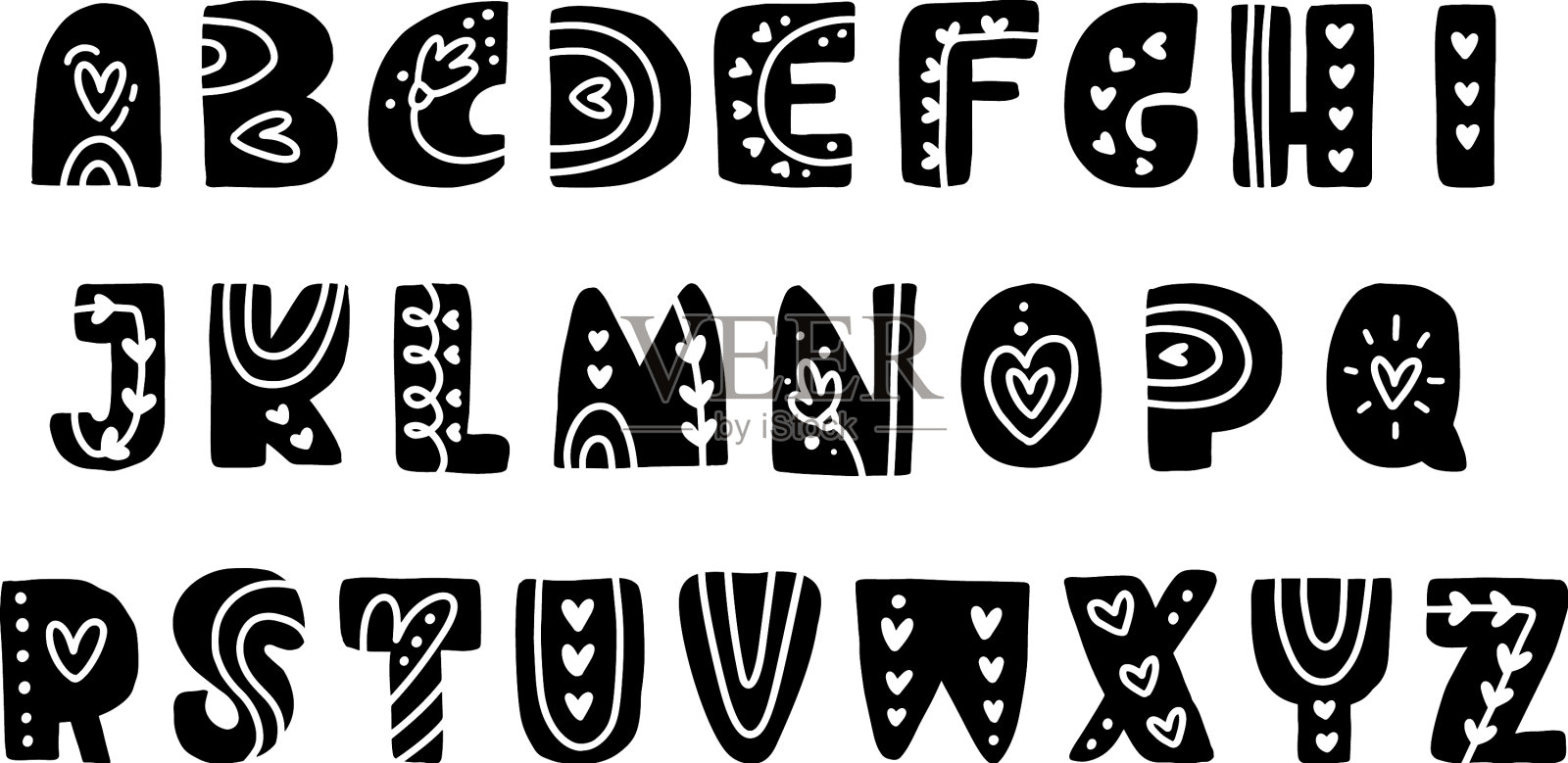 手绘复古情人节显示字体字母设计元素图片