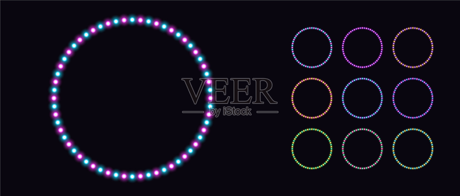 双色霓虹灯圈框发光霓虹灯插画图片素材