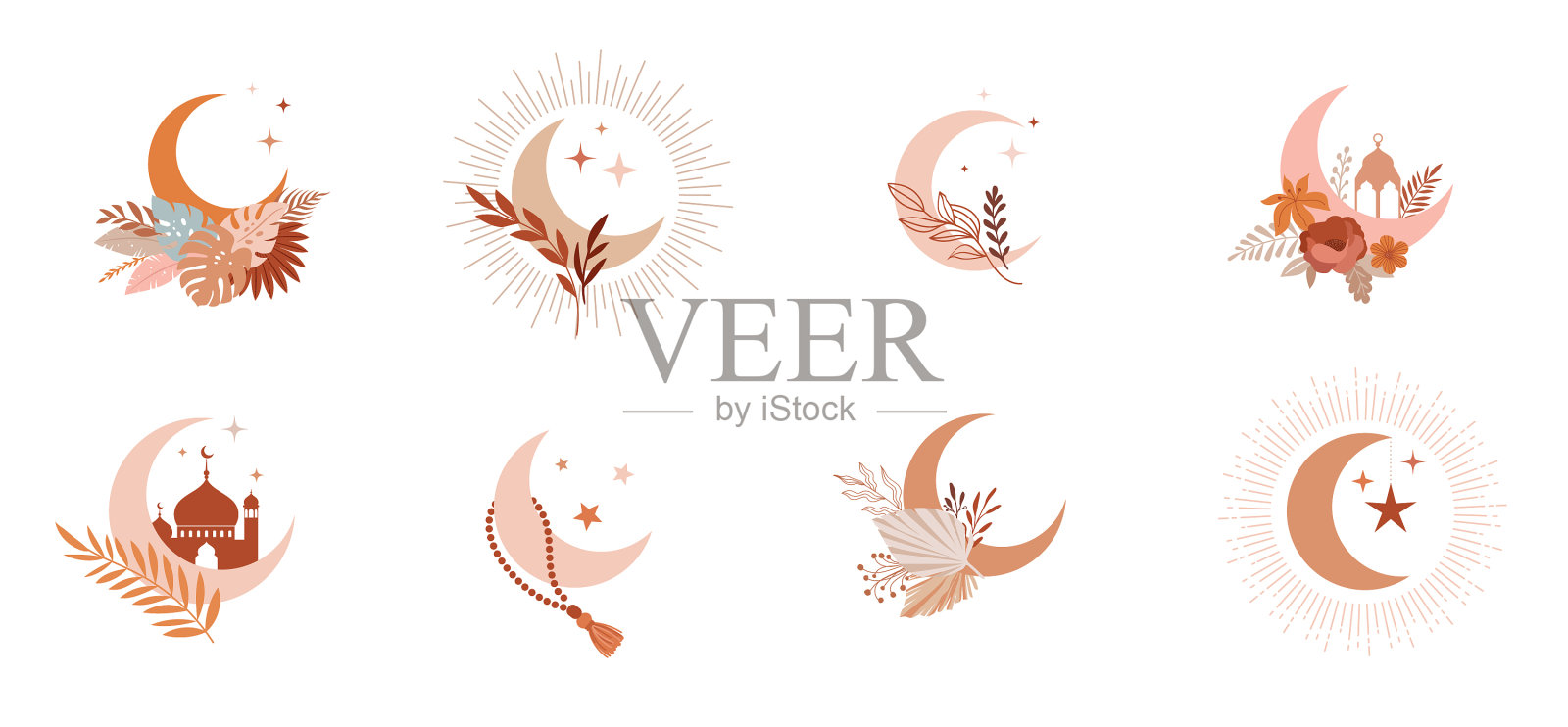 斋月卡里姆伊斯兰设计新月和插画图片素材