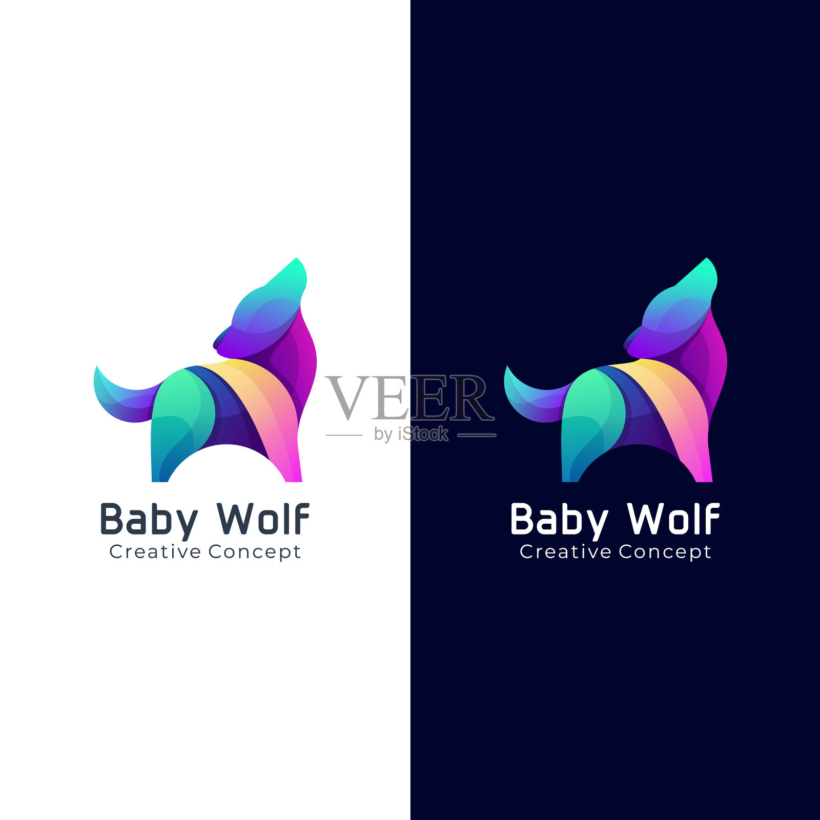 狼宝宝彩色渐变logo模板插画图片素材