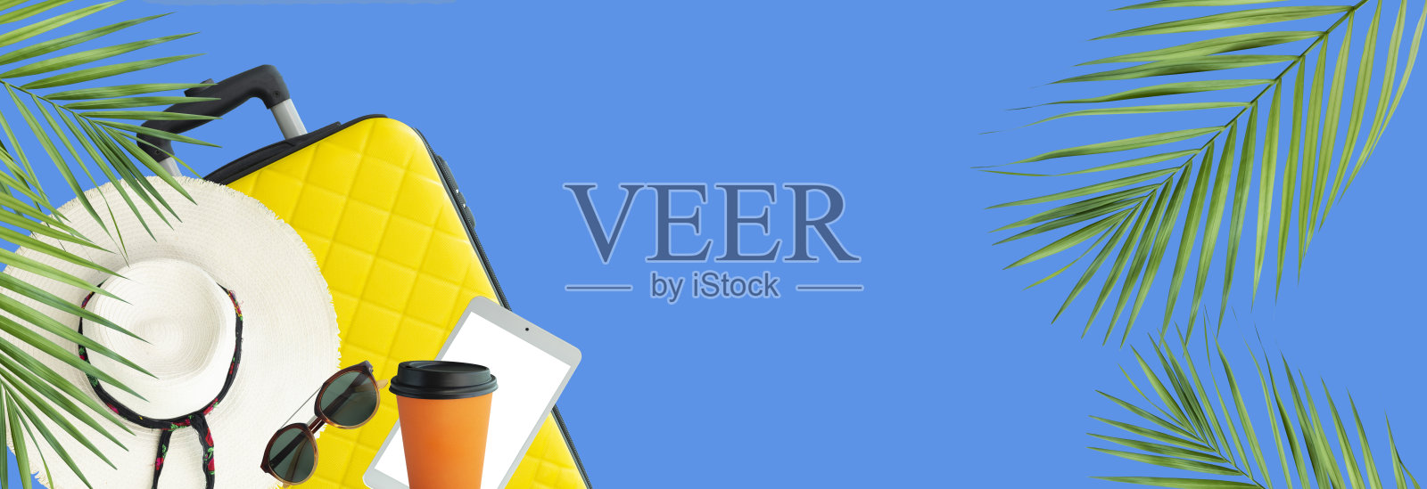 旅行概念，行李和帽子照片摄影图片