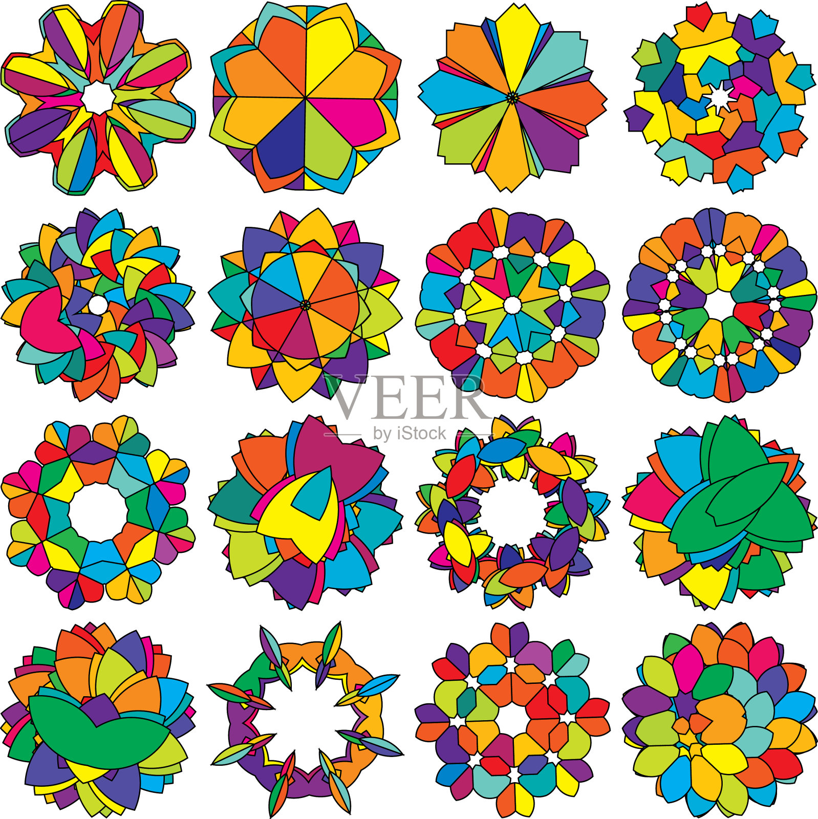 七彩神圣几何图标抽象莲花插画图片素材