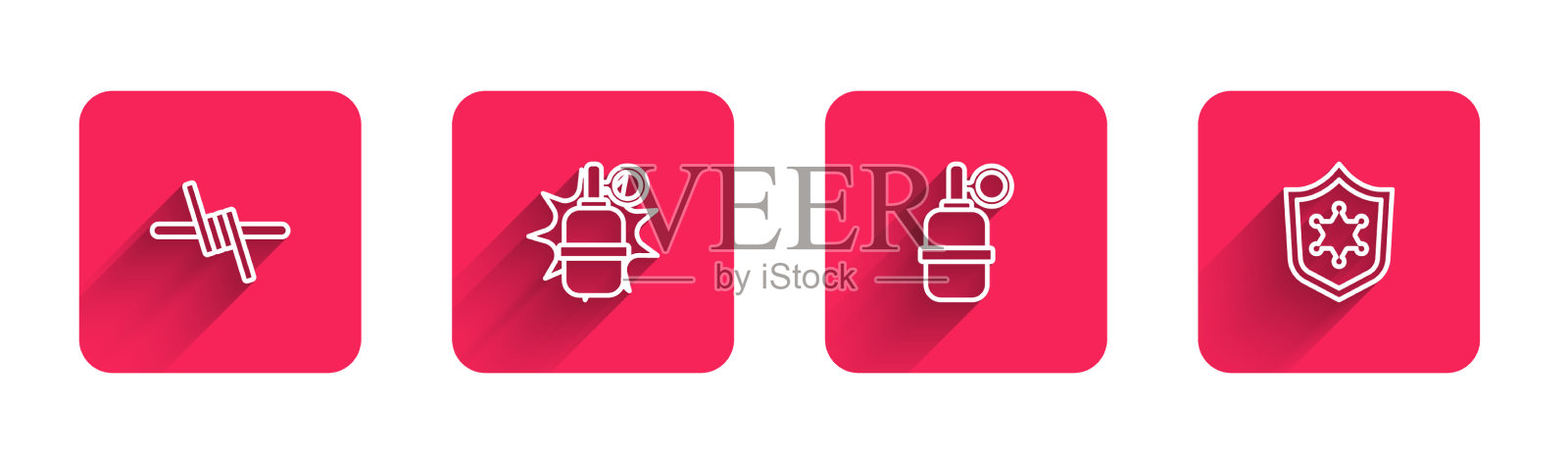 设线铁丝网、手榴弹和警察图标素材