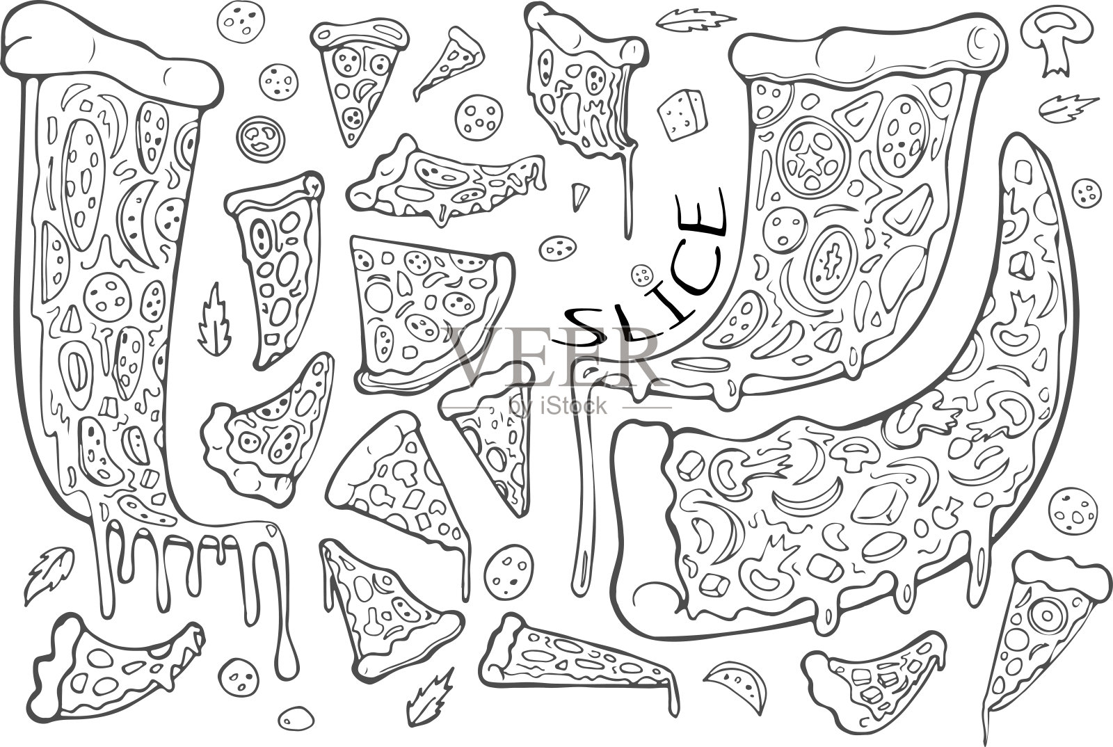 手绘矢量披萨切片插画图片素材