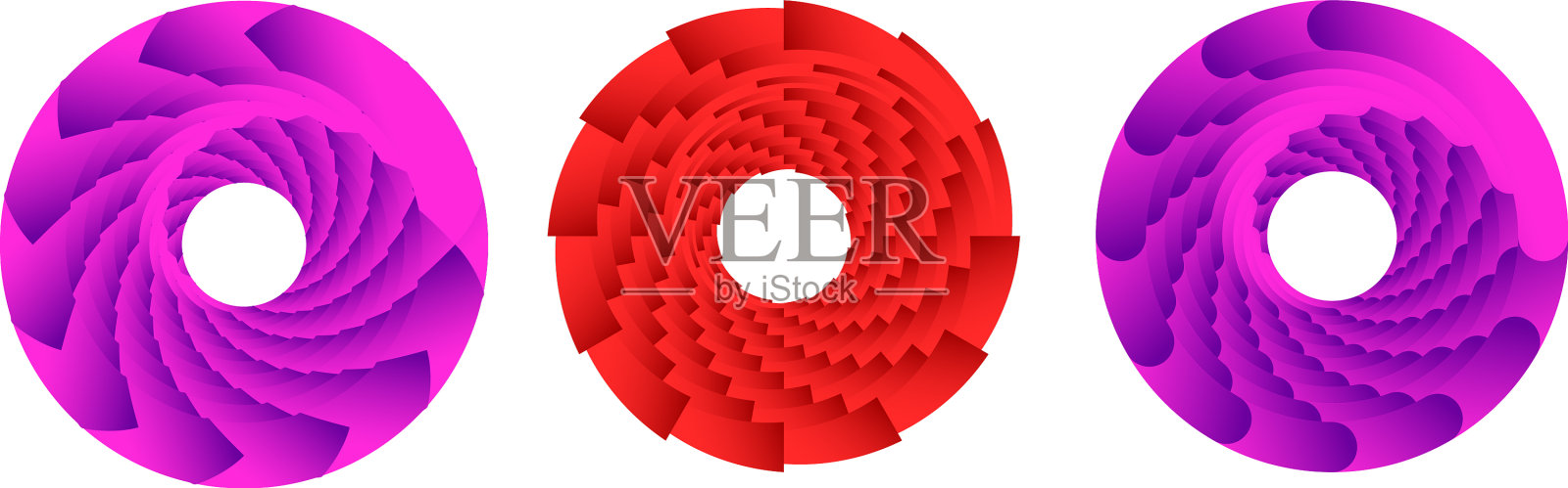 3个抽象的螺旋形几何圆圈图标插画图片素材