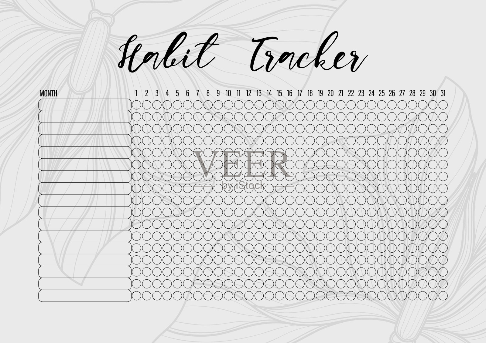 习惯跟踪模板每月。计划清单准备打印。日历表的习惯为每天。插画图片素材