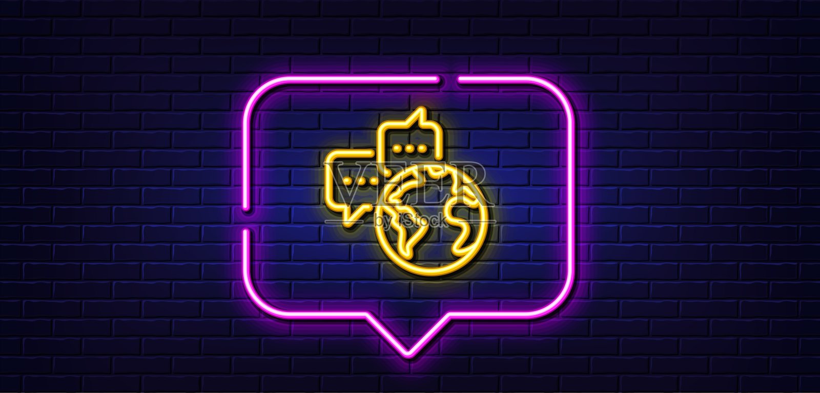 全球业务线图标。世界通信信号。霓虹灯语音泡泡。向量插画图片素材