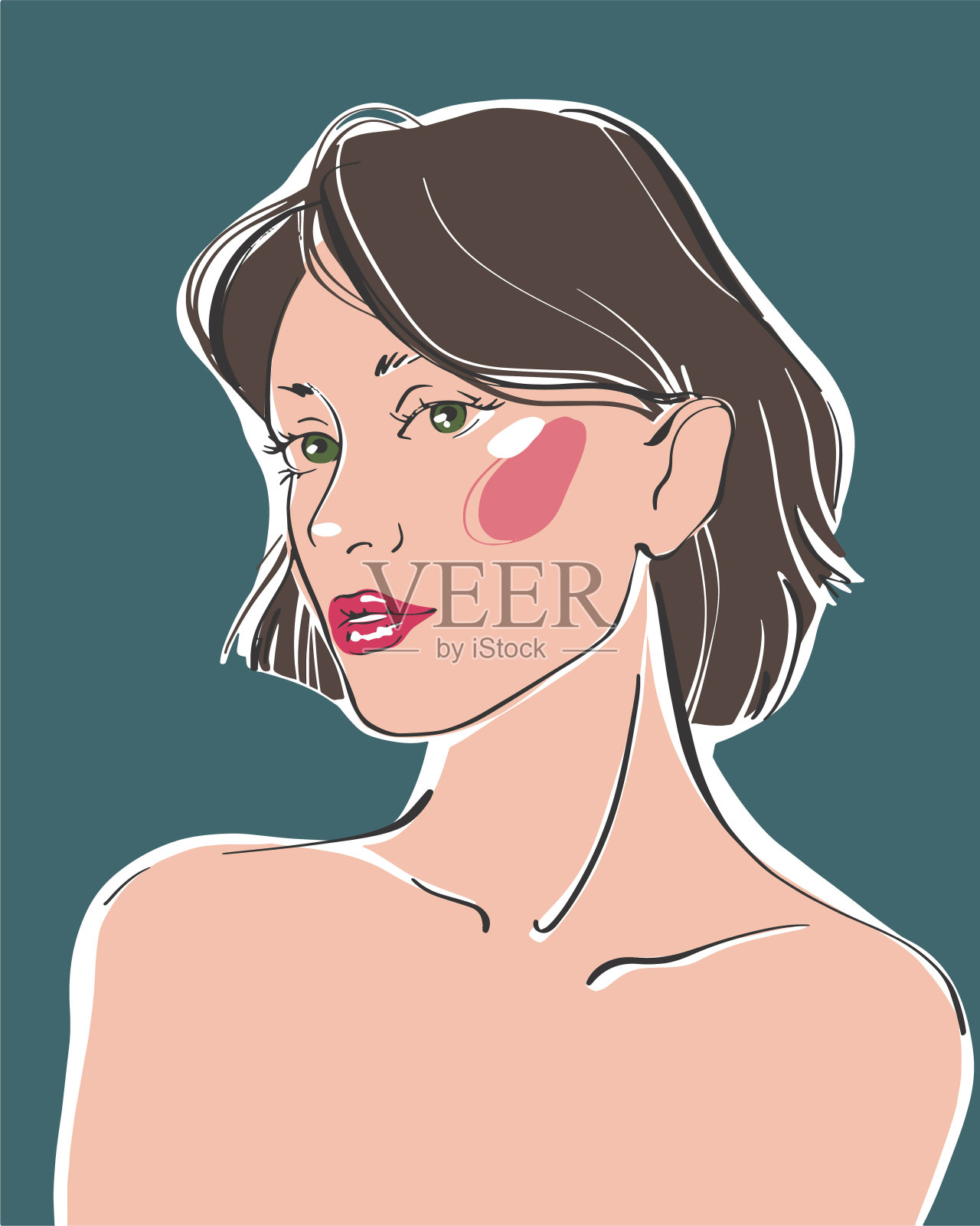 一个年轻女孩的肖像插画图片素材