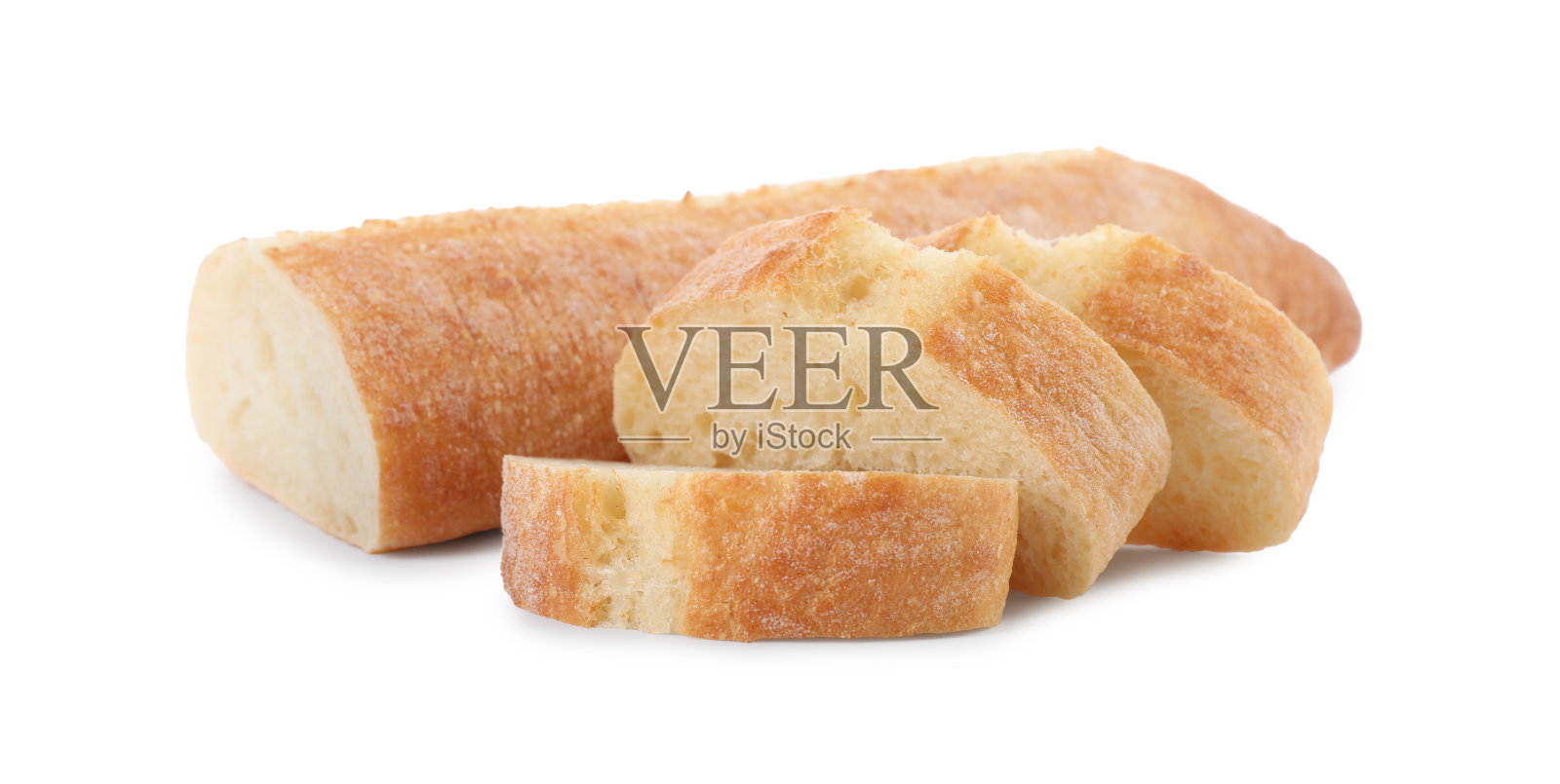 白底的新鲜法棍面包片照片摄影图片