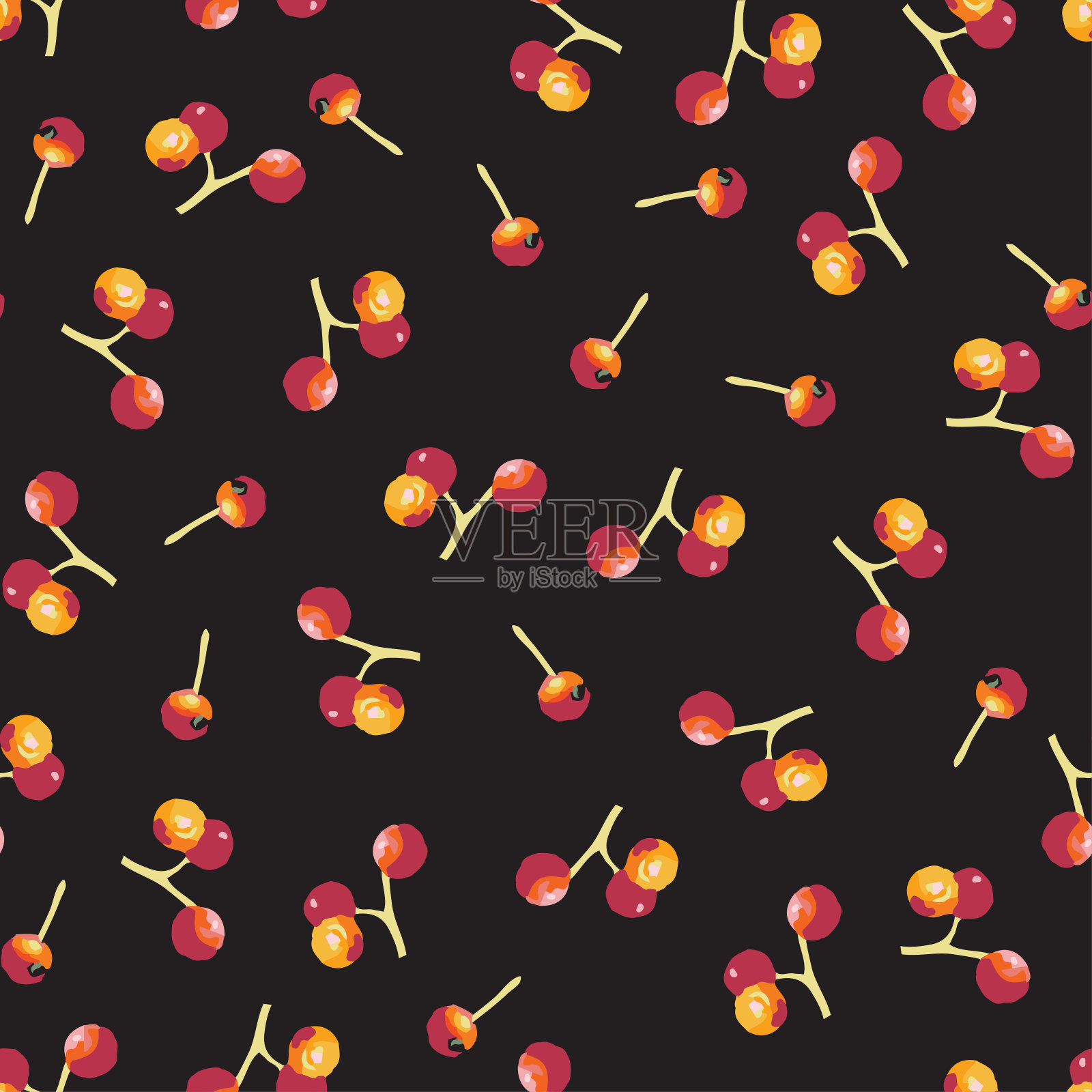 无缝涂鸦红色浆果瑞典白梁树图案背景，贺卡或织物插画图片素材