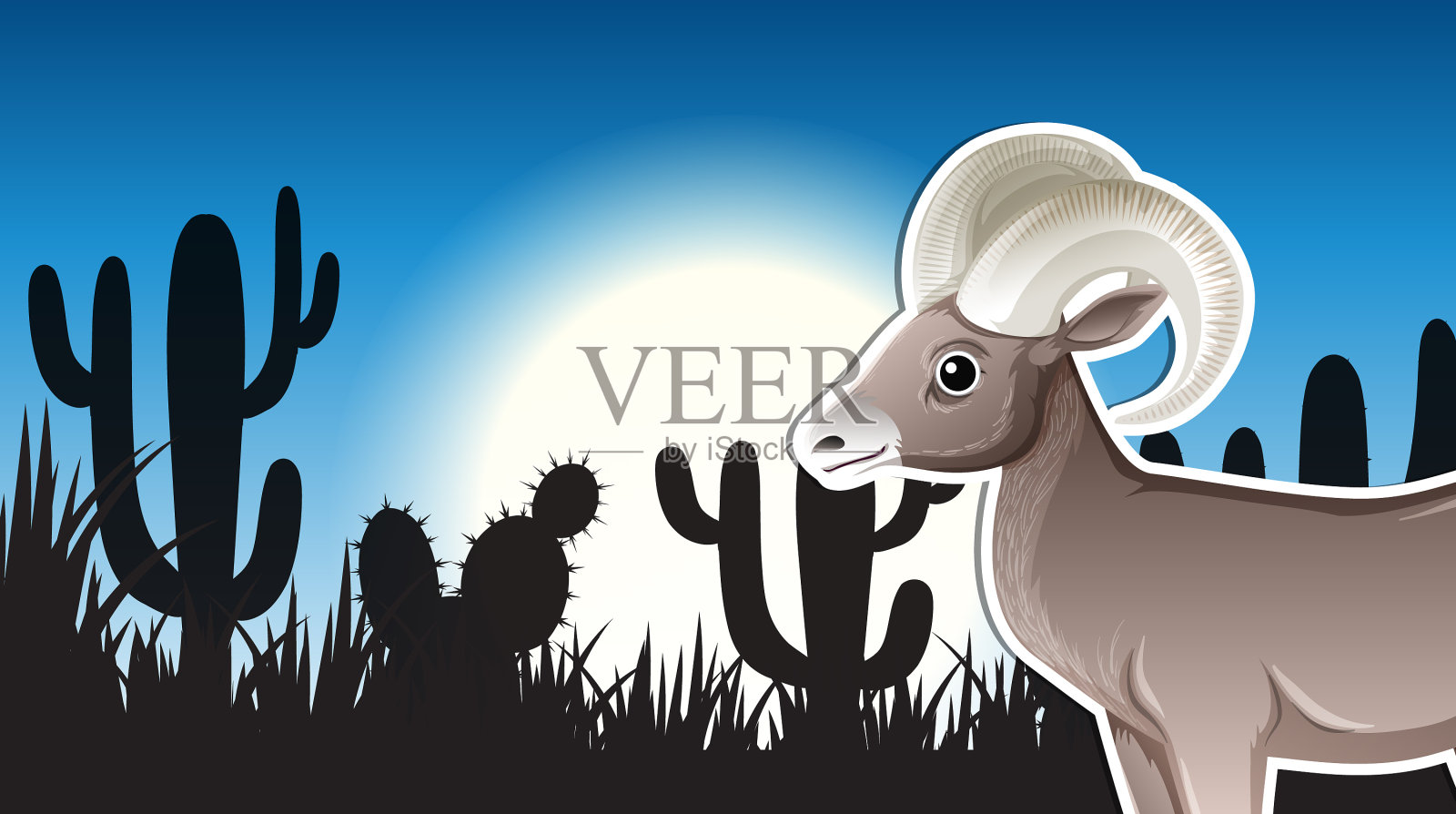 缩略图设计与大角羊的剪影插画图片素材