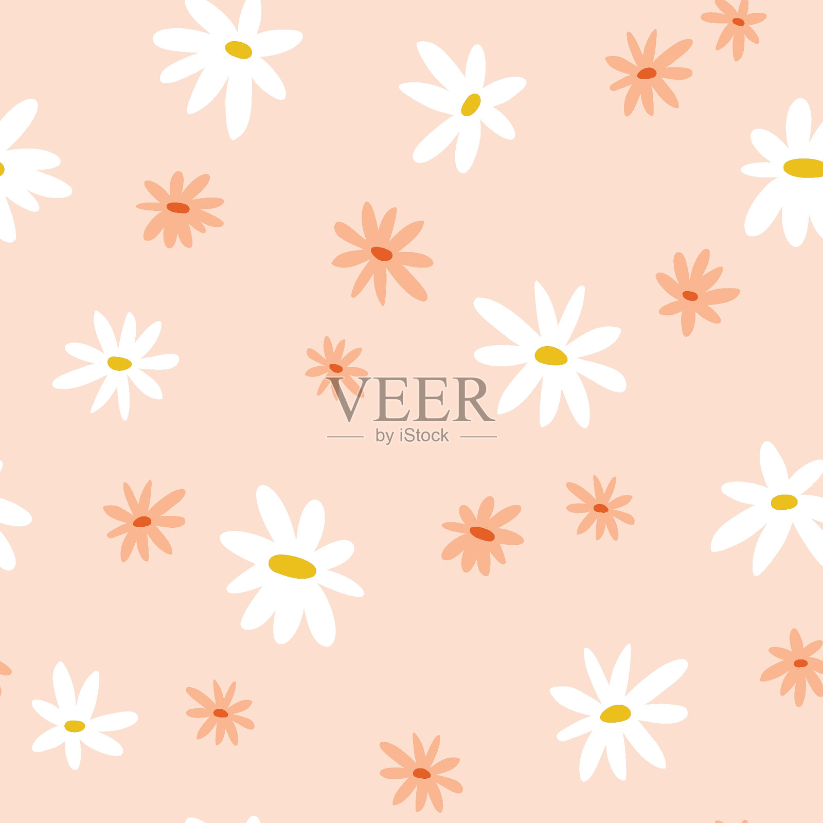 无缝的花卉图案。重复无缝设计与花朵和树叶在柔和的颜色插画图片素材