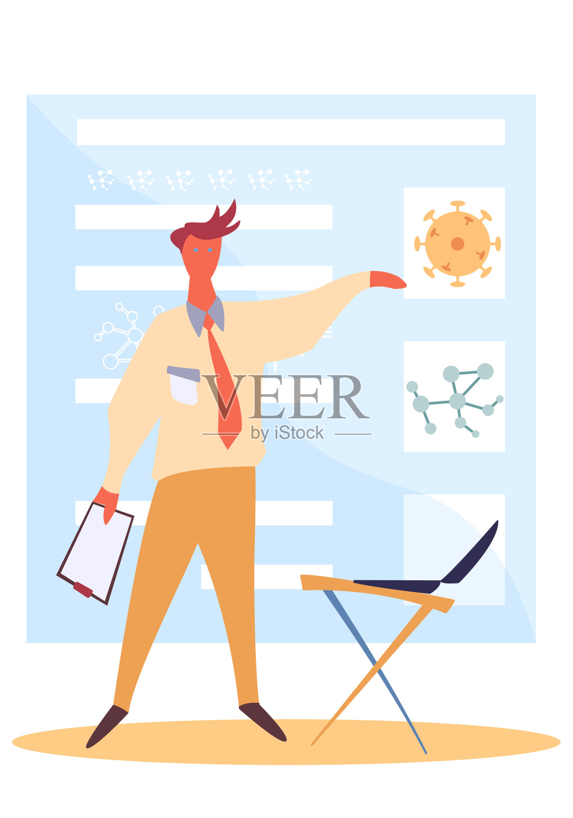 这名男子谈论了冠状病毒。商人用笔记本电脑工作。疫情期间的隔离插画图片素材