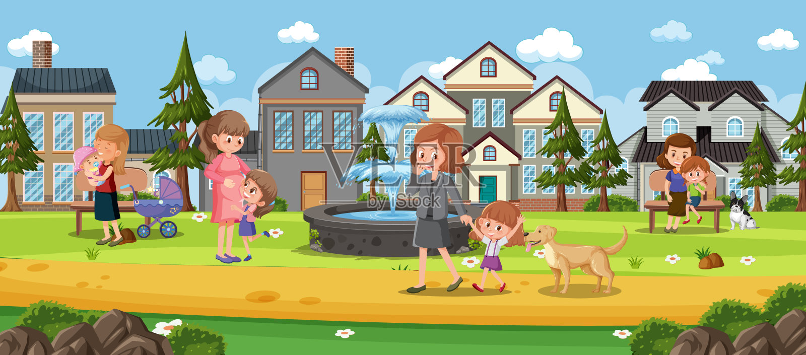 户外公园场景与人卡通人物插画图片素材