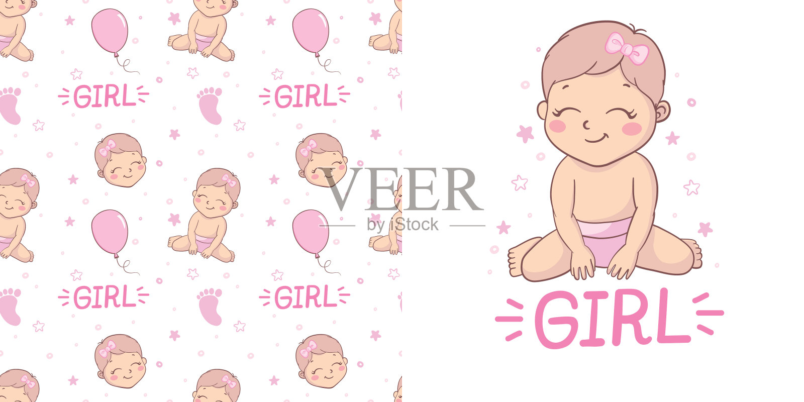 为新生儿准备的一套现成的设计。这是一个男孩。这是一个女孩。矢量插图。插画图片素材